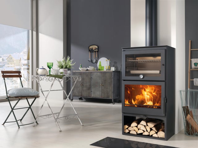 Poêle à bois avec four PANADERO Poele a bois gourmet ecodesign noir, 7.1 kW