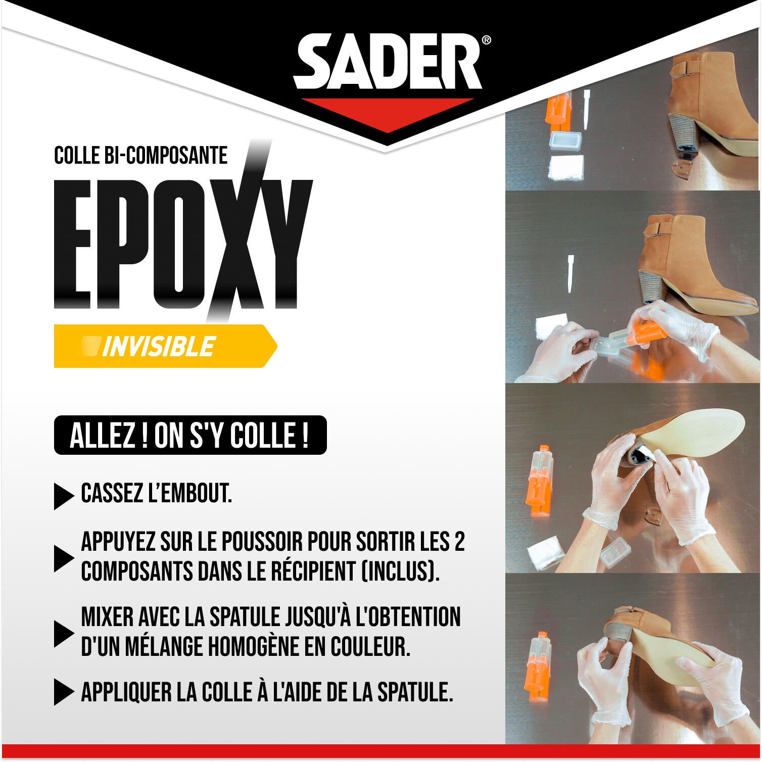 Colle de réparation époxy bi-composants invisible SADER, 25ml transparent - 4