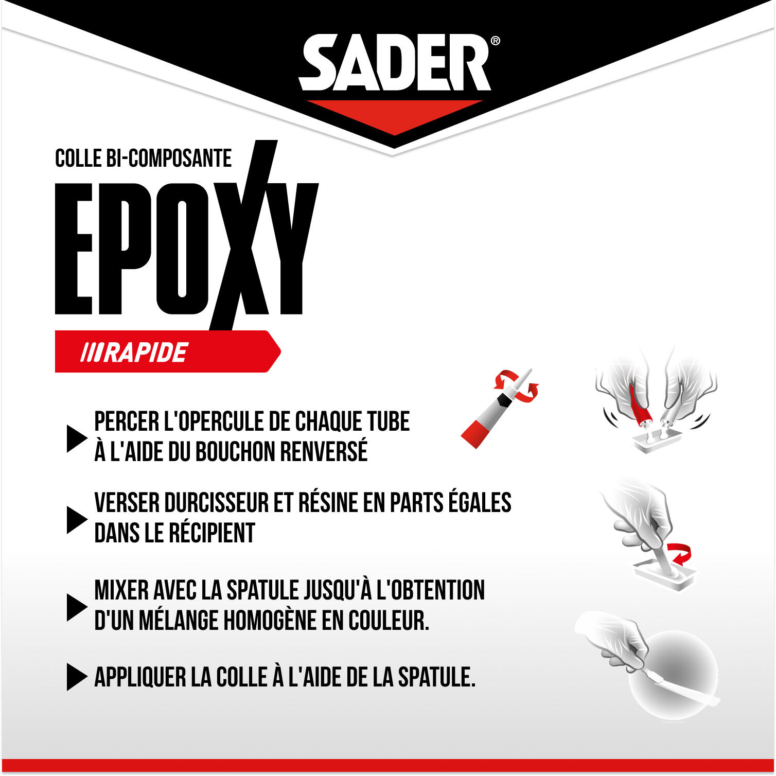 Colle de réparation époxy Bi-composants rapide SADER, 30ml transparent - 4