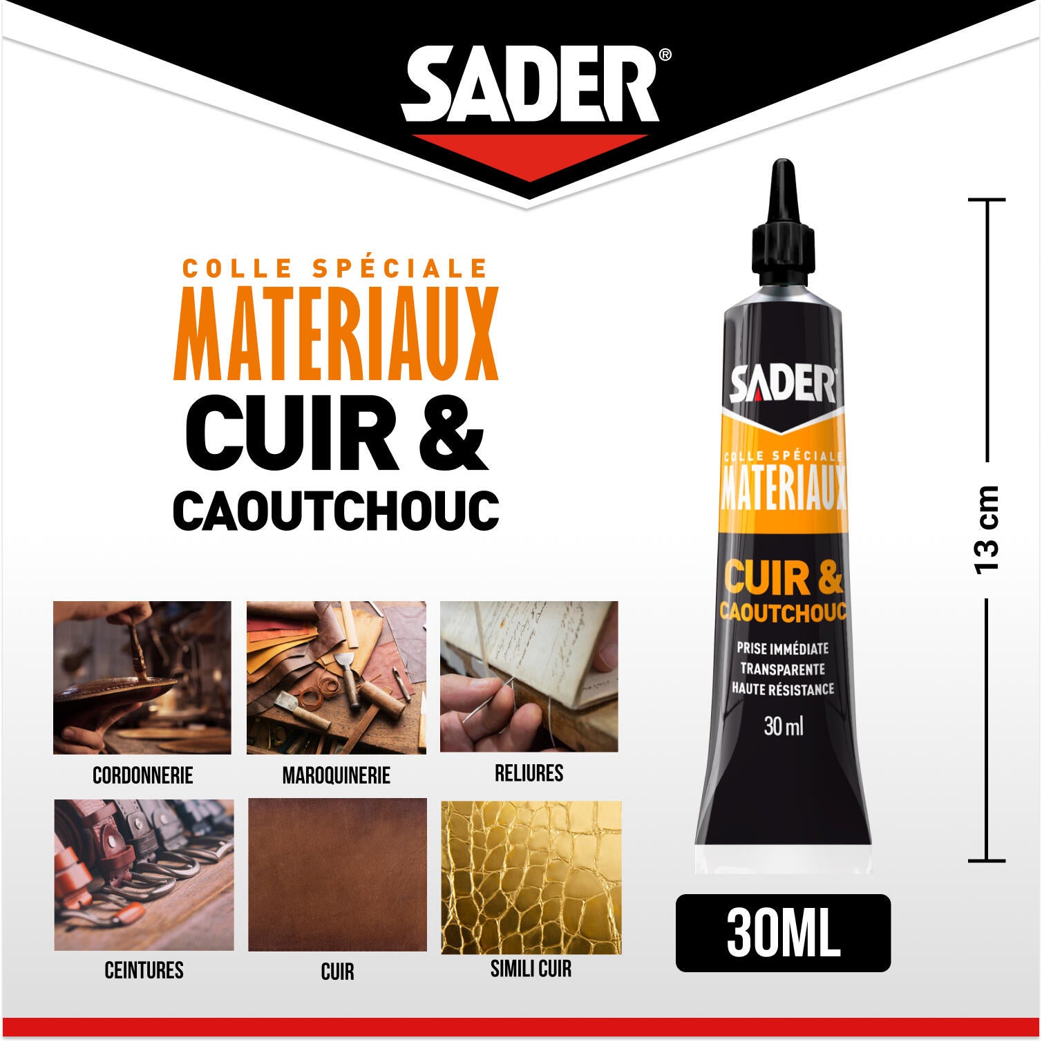 Colle d'assemblage gel néoprène Cuir et caoutchouc SADER, 30ml jaune - 2