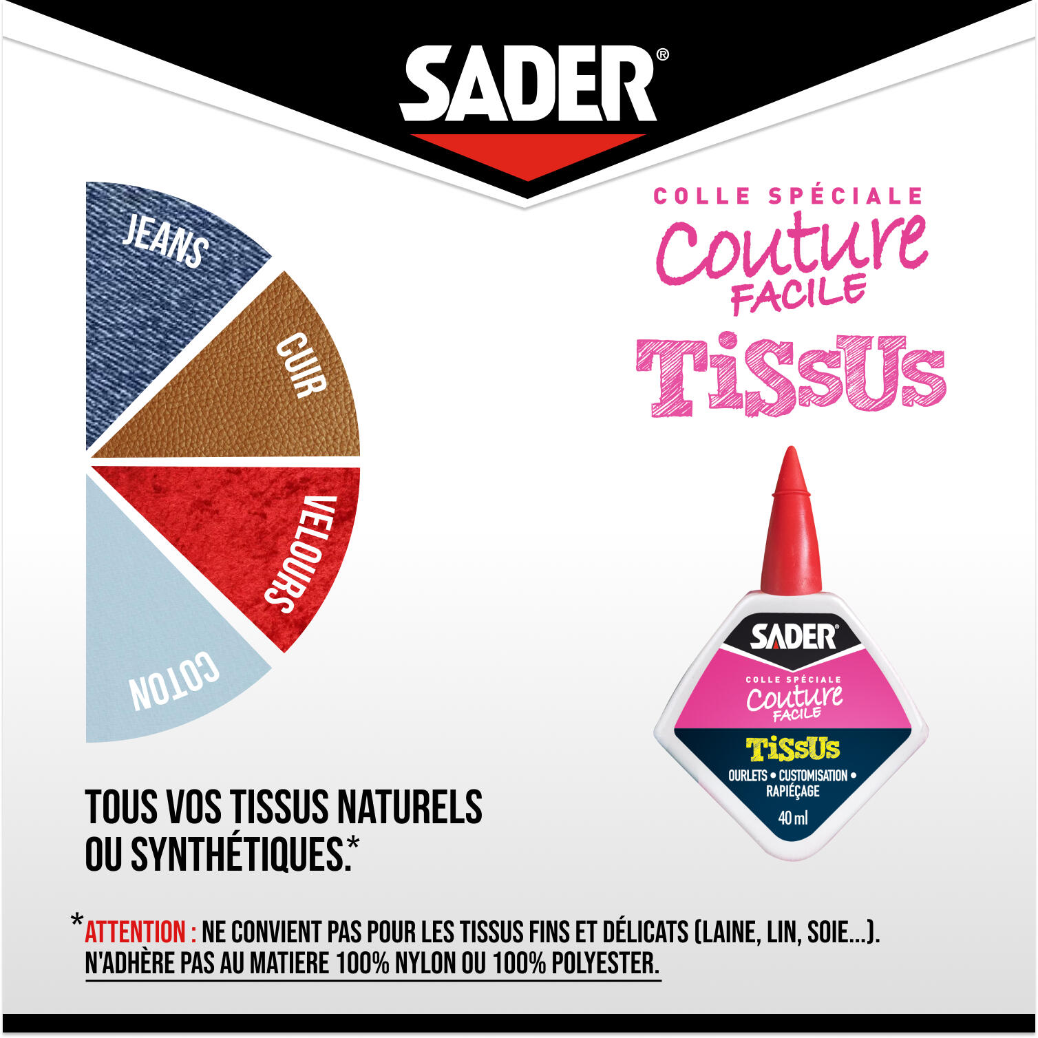 Colle de fixation gel Spéciale couture facile, tissus SADER, 40ml transparent - 4