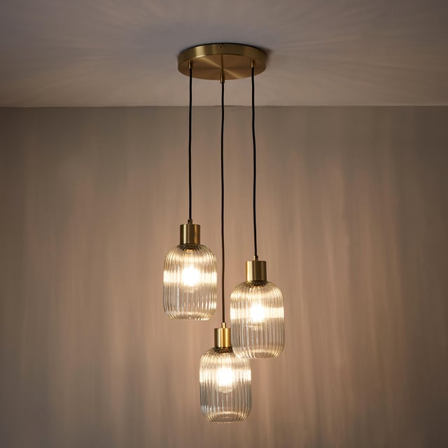 Lámpara de techo colgante de acero dorada 3 luces E27 Dipsy INSPIRE Ø14 y 32 cm de ancho y altura regulable