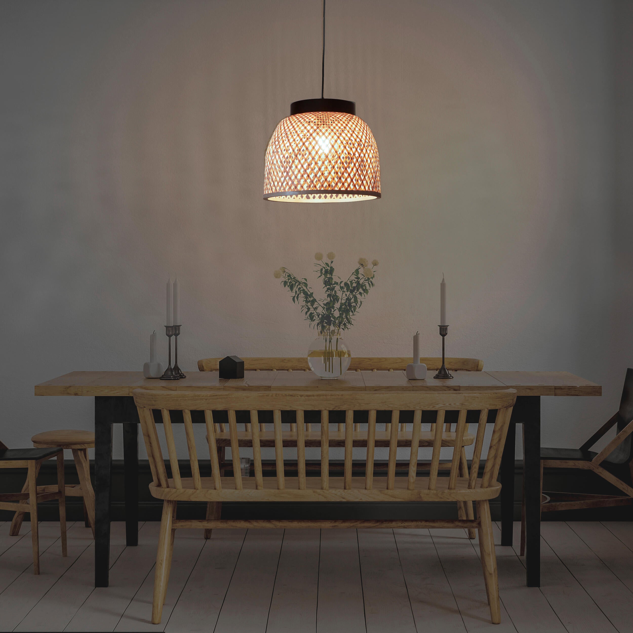 Candeeiro de teto suspenso E27 d 35 cm 1 luz bambo bege Inspire Ninon - 24