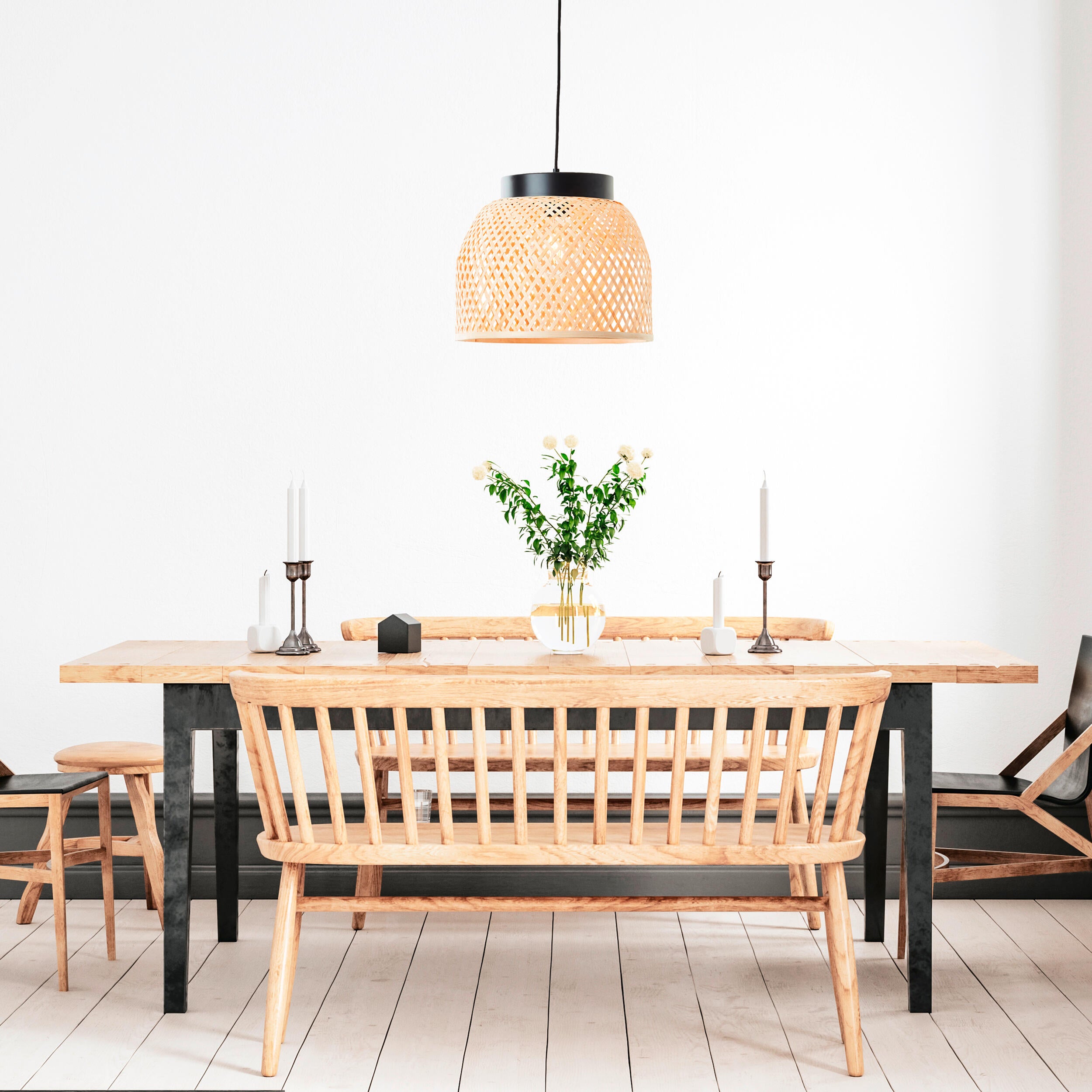 Candeeiro de teto suspenso E27 d 35 cm 1 luz bambo bege Inspire Ninon - 22