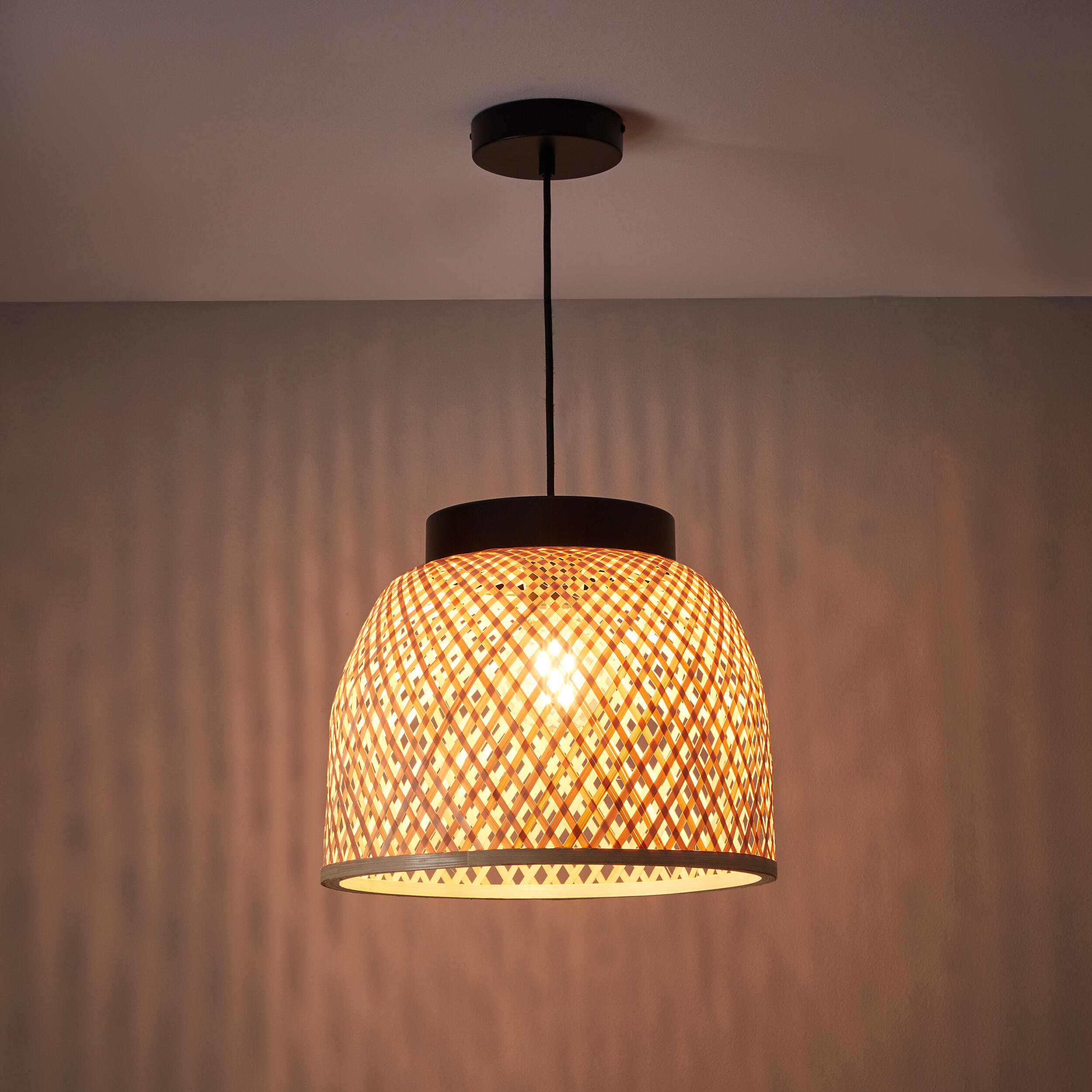 Candeeiro de teto suspenso E27 d 35 cm 1 luz bambo bege Inspire Ninon - 21