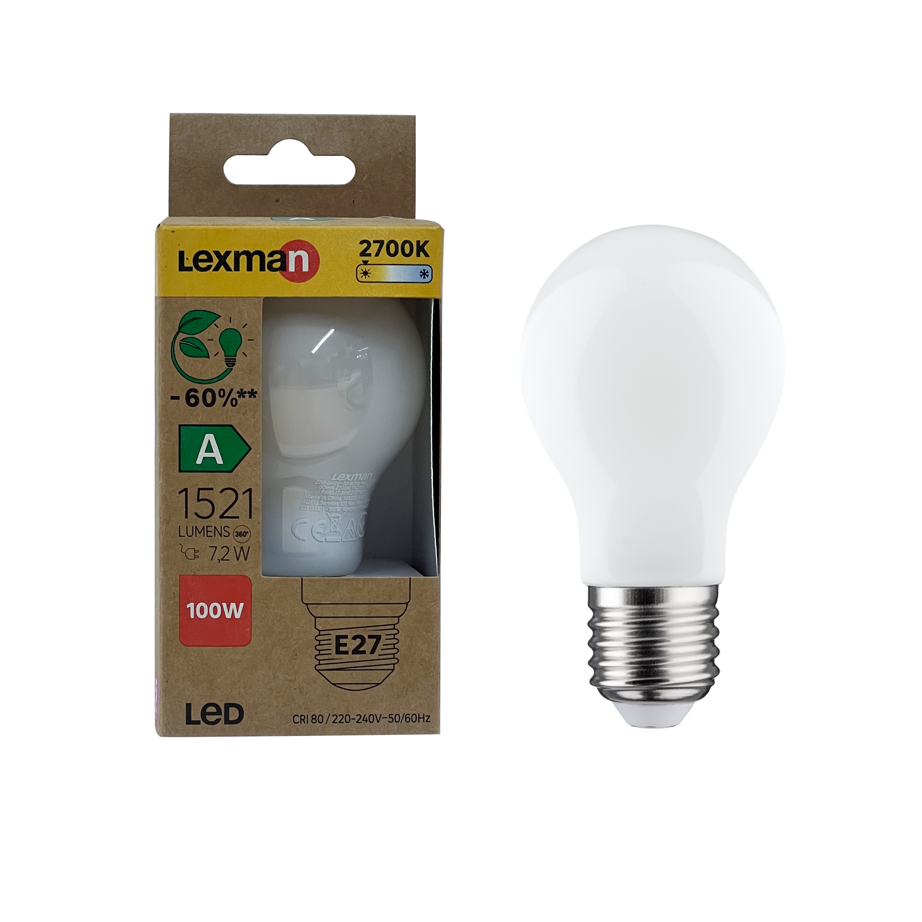 Ampoule led, E27, 1521lm = 100W, classe énergétique A, blanc chaud