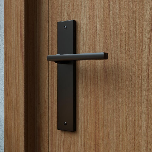 Poignée de porte sur plaque noire entraxe 195 mm bec de cane DAREN x2