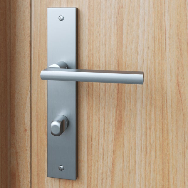 Poignée de porte sur plaque aspect nickel entraxe 195 mm à condamnation DAREN x2