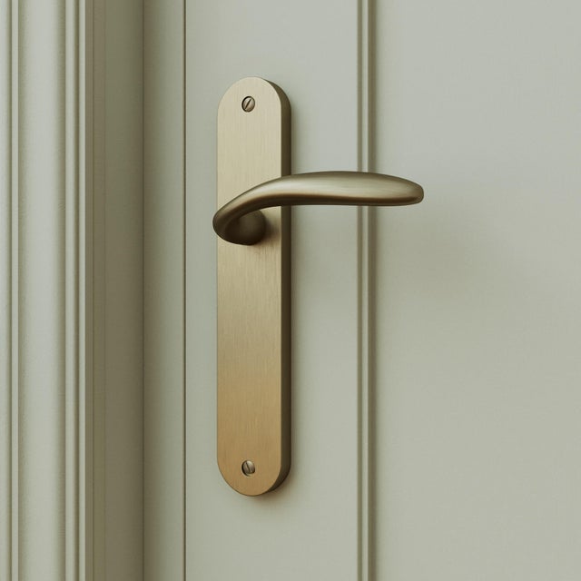 2 poignées sur plaque sans trou Agathe aluminium laiton mat, entraxe 195 mm