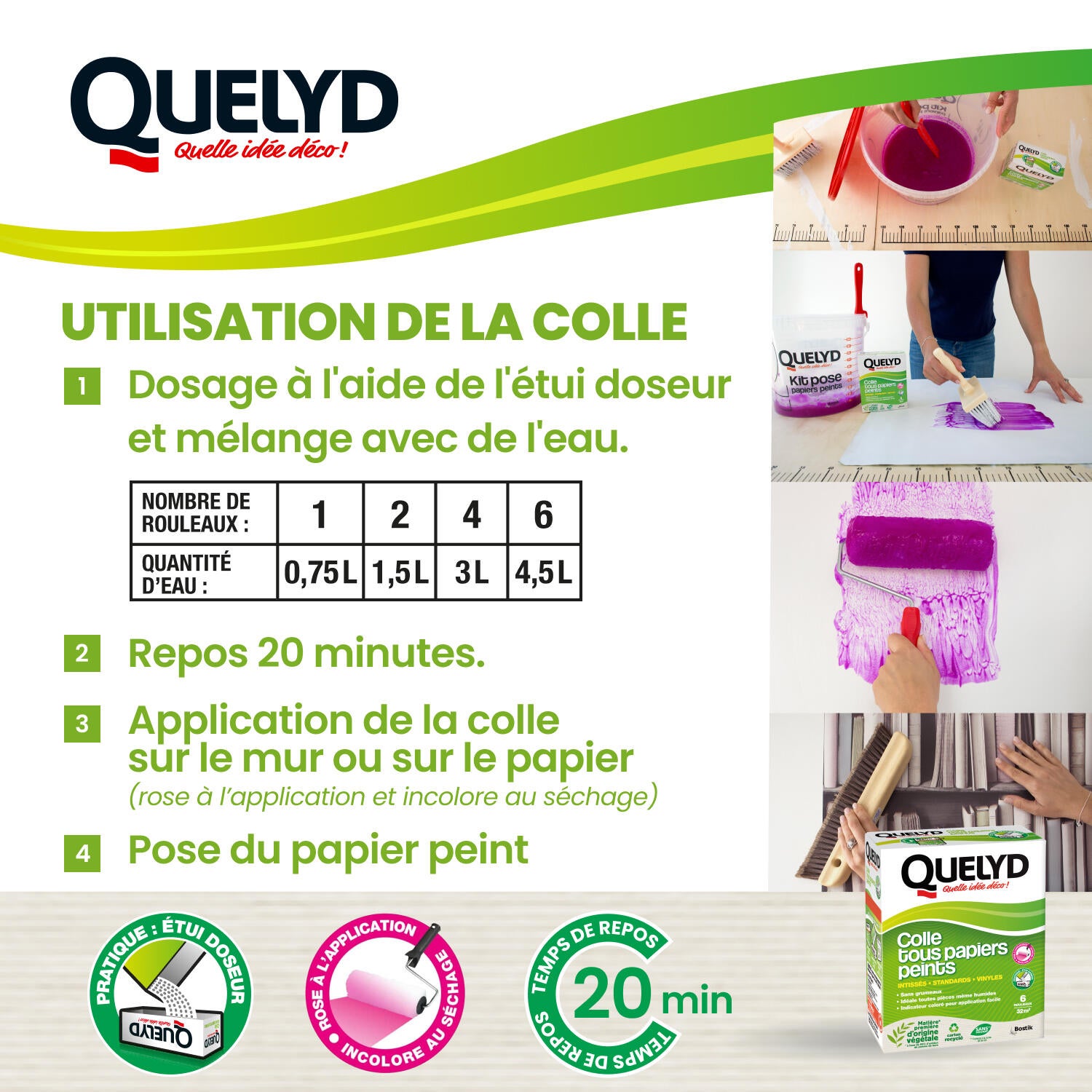 Colle en poudre pour tous types de papiers peints QUELYD, 300g - 6