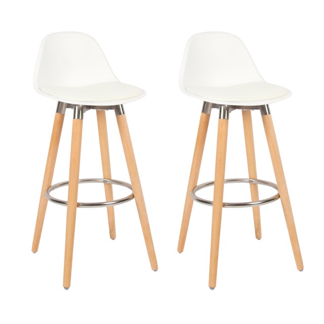 Lot de 2 tabourets Lam blanc pieds en hêtre