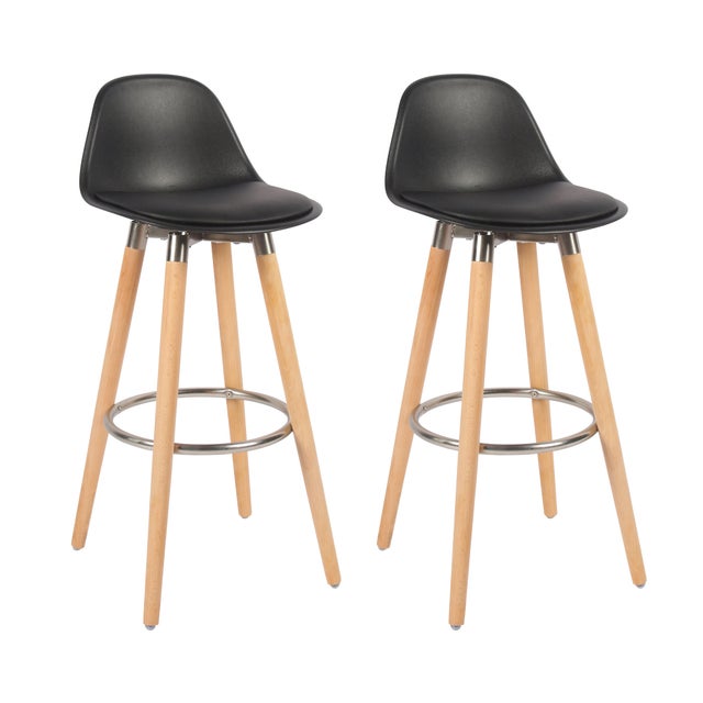 Lot de 2 tabourets Lam noir pieds en hêtre