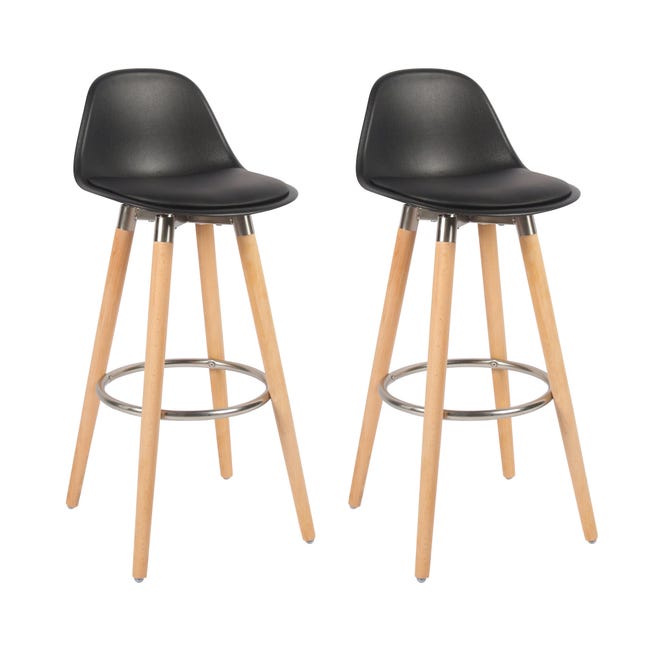 Tabouret Lam en Bois Noir – Lot de 2