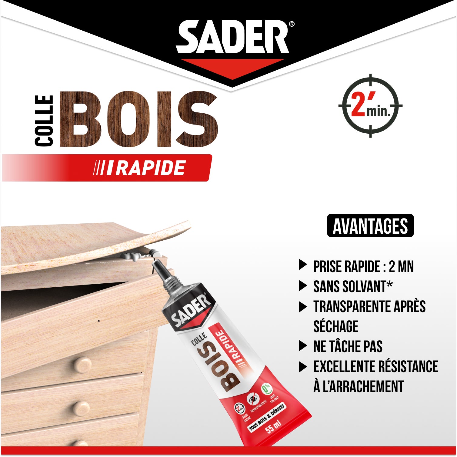 Colle d'assemblage Prise rapide SADER, 55ml transparent - 5
