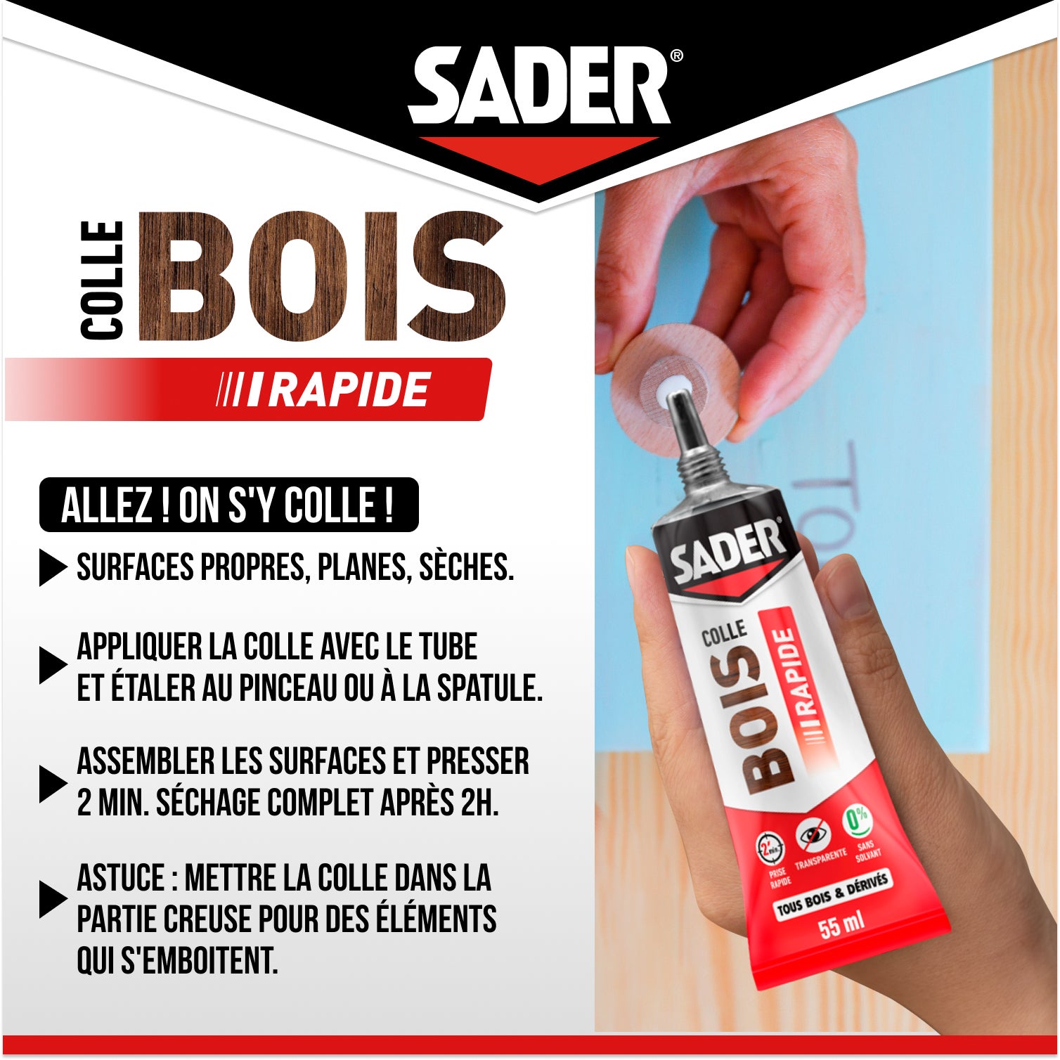 Colle d'assemblage Prise rapide SADER, 55ml transparent - 4