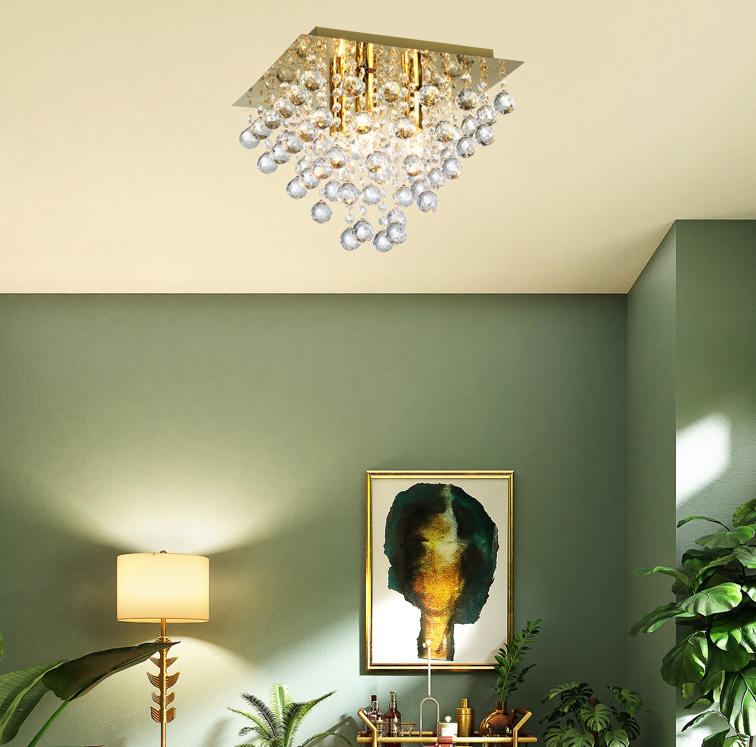 Lampa sufitowa Lancaster Crystal złota 3 x E14 Reality - 2