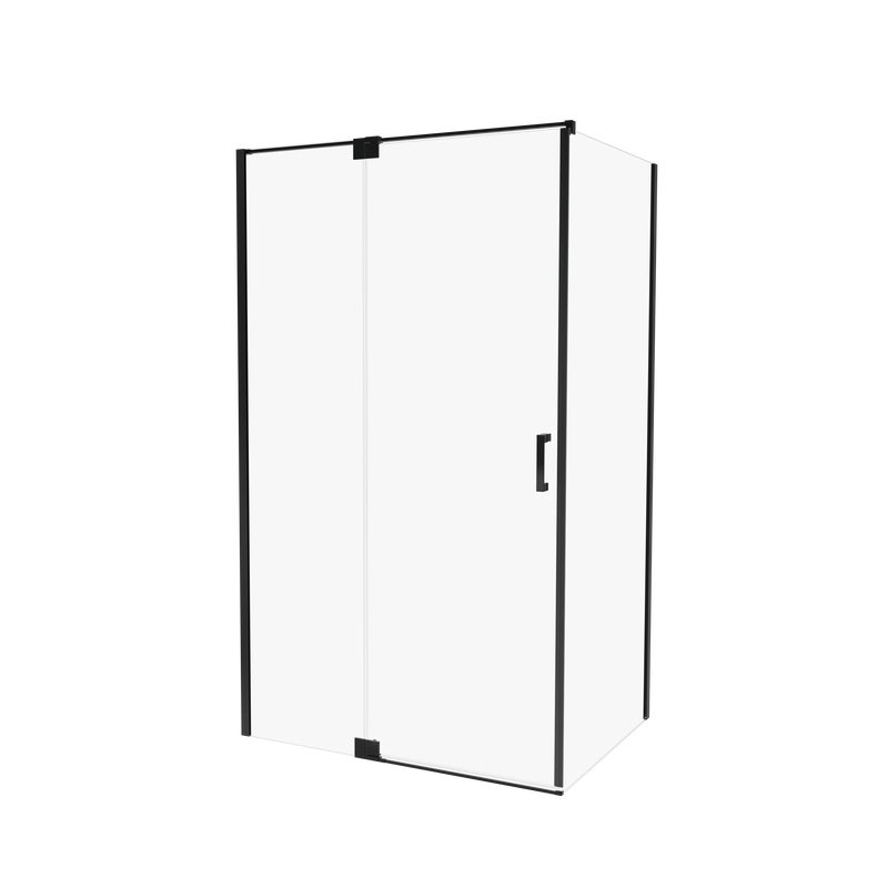 Kabina prysznicowa kwadratowa jednoskrzydłowa uchylna Swing Black 90 x 90 x 200 cm czarna szkło transparentne Wellneo