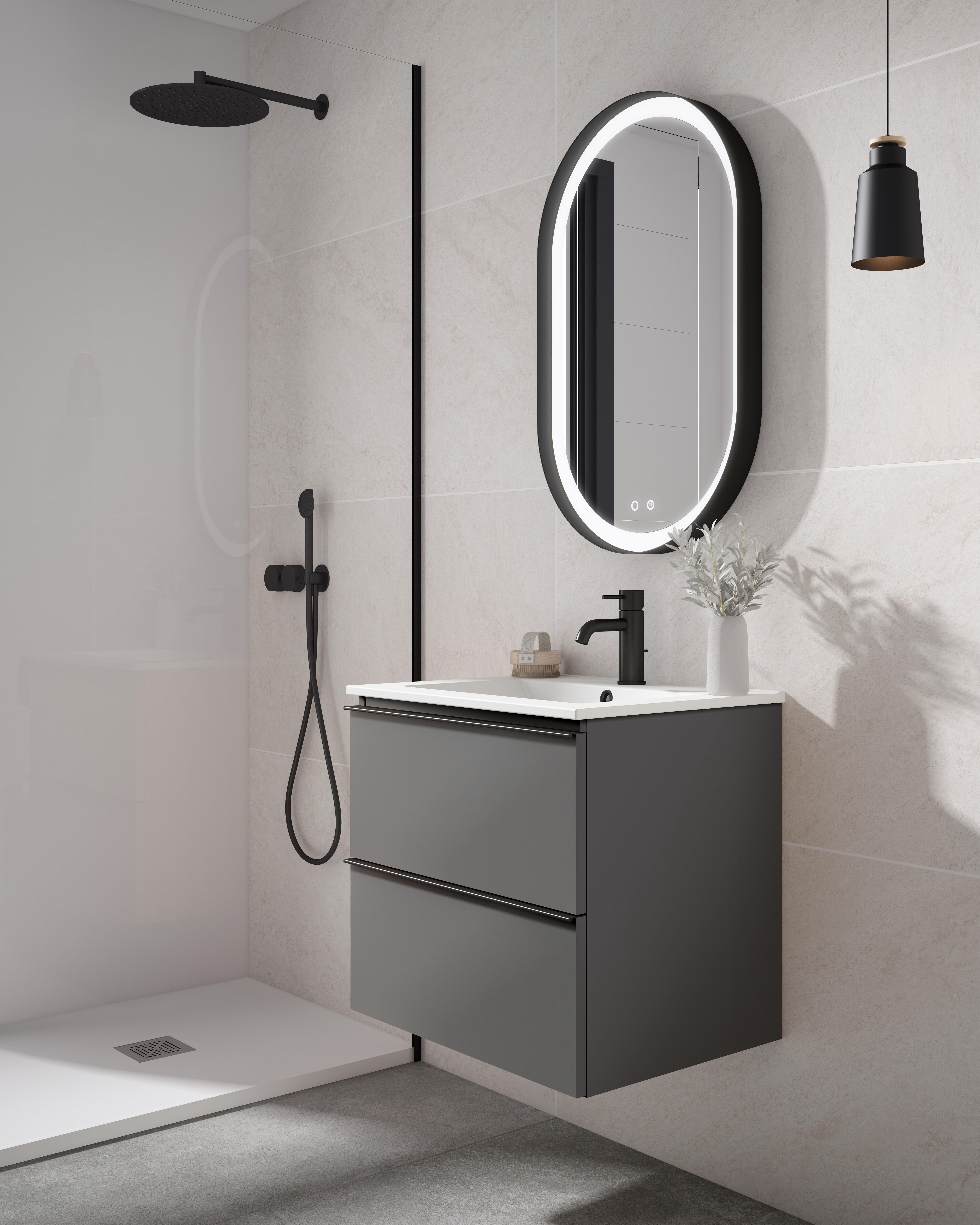 Mueble de baño con lavabo bora antracita mate 60x45 cm