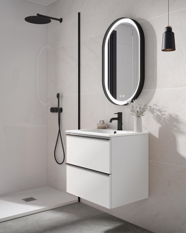 Mueble de baño con lavabo Bora blanco mate 60x45 cm fondo reducido con 2 cajones