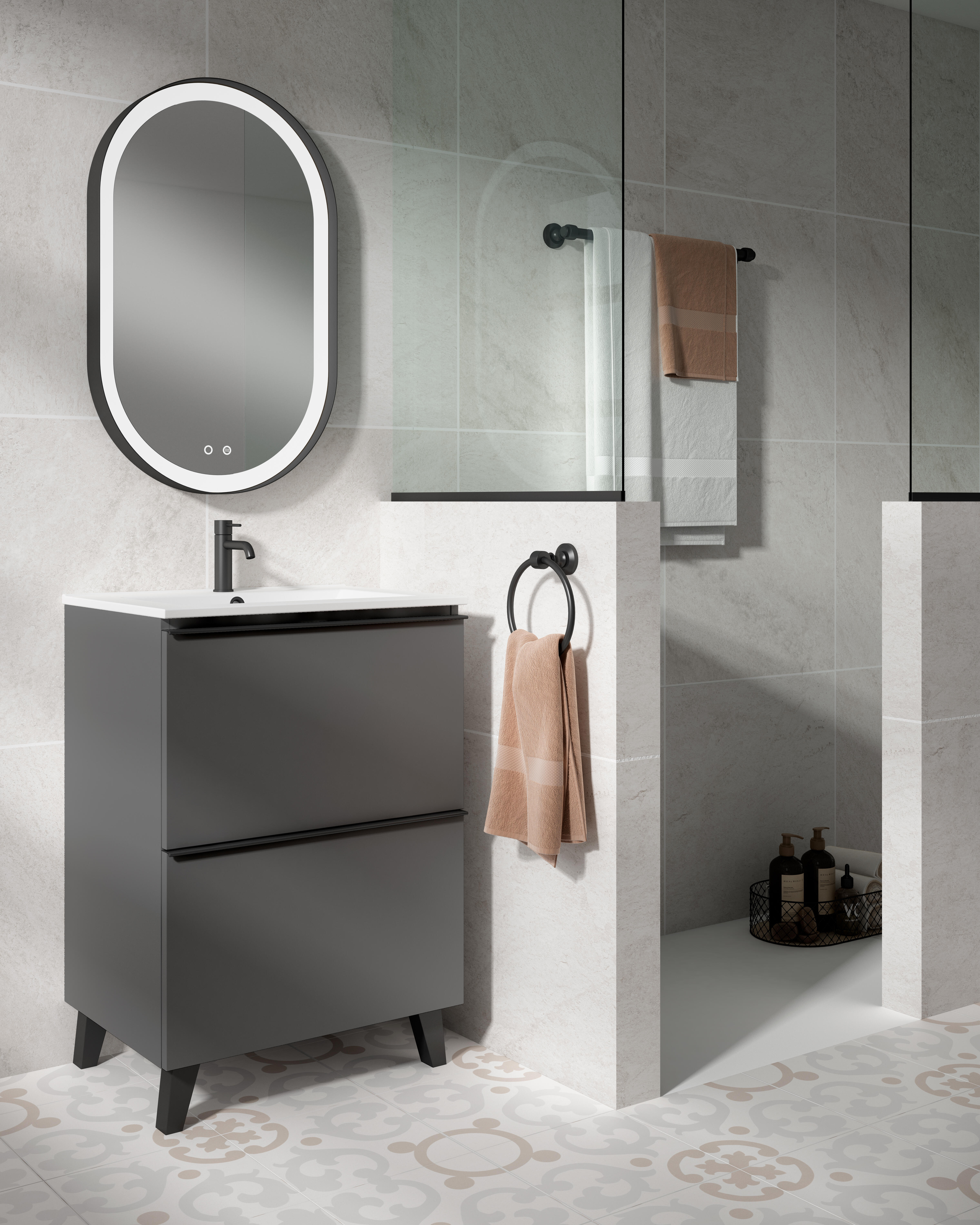 Mueble de baño con lavabo bora antracita mate 60x45 cm