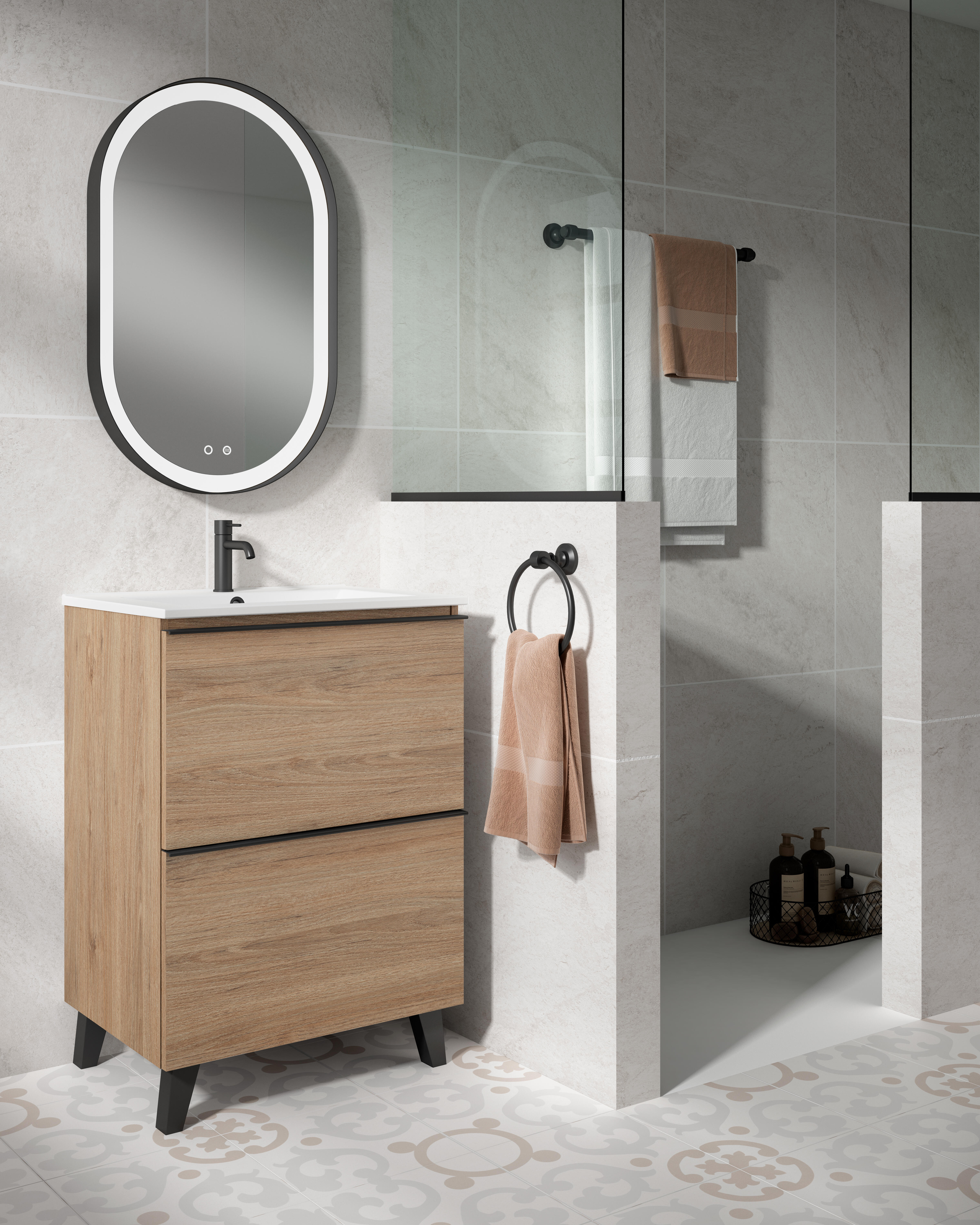 Mueble de baño con lavabo bora beige mate 60x45 cm