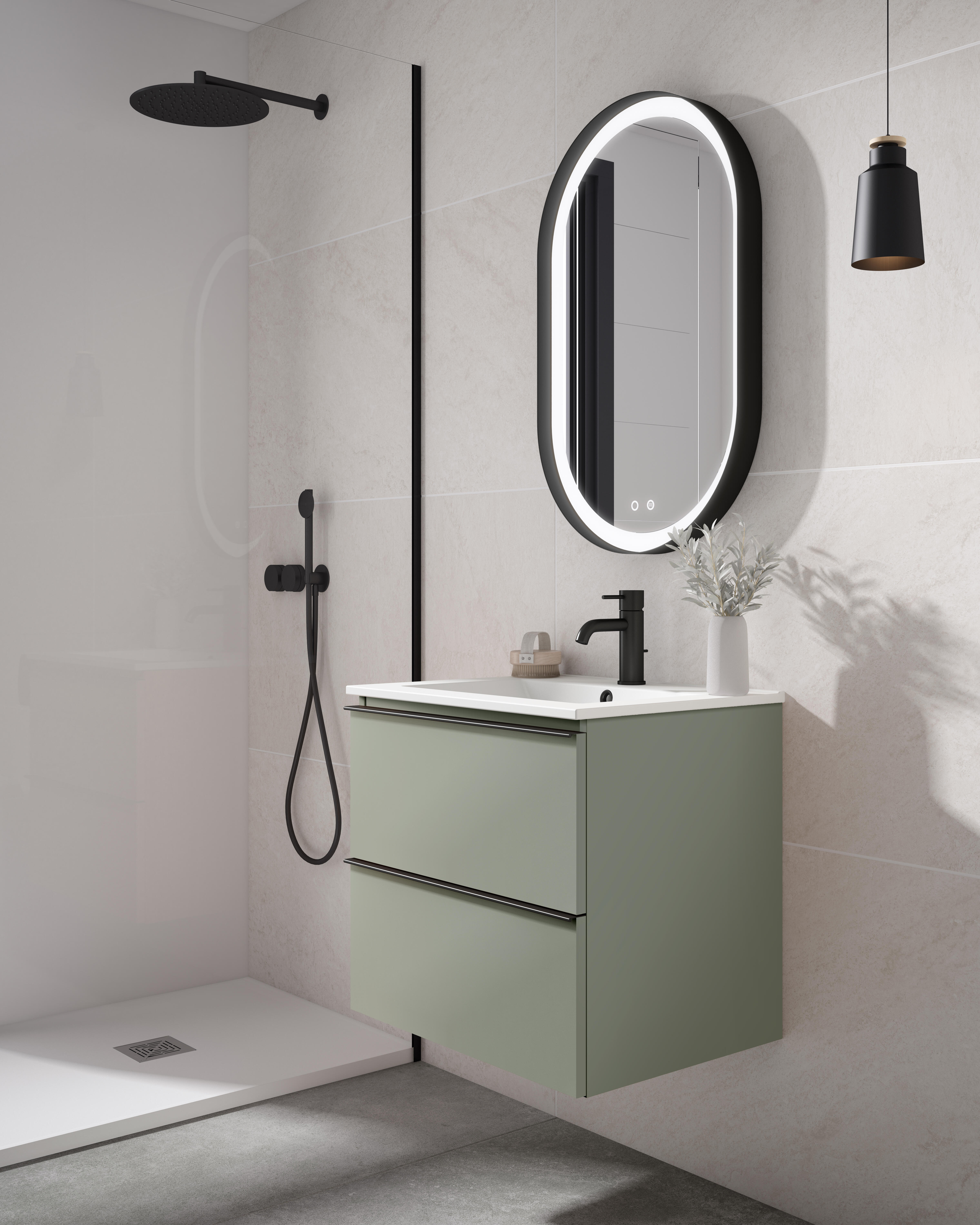Mueble de baño con lavabo bora verde mate 60x45 cm