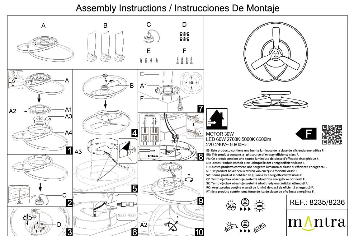 Ventilateur de plafond LED, Ocean, 78 cm, MANTRA, noir et hêtre - 8