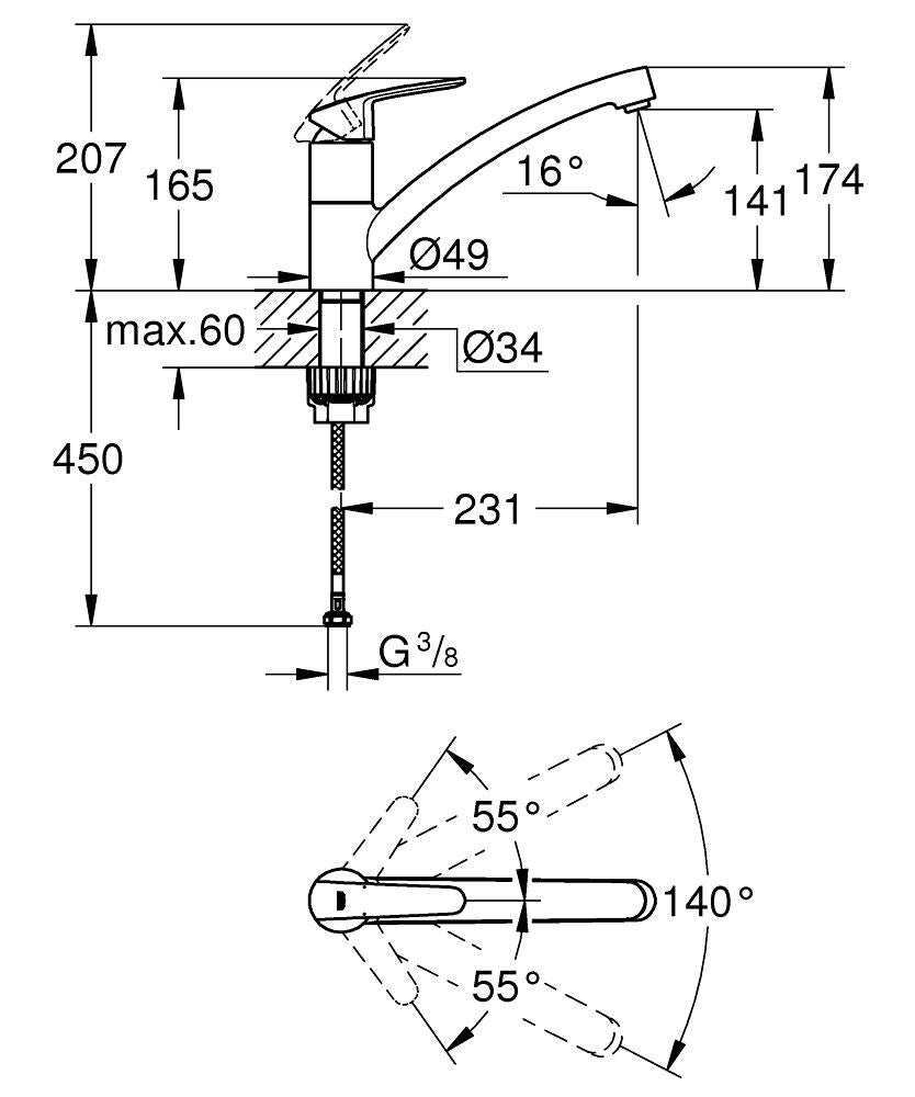Mitigeur de cuisine chrome, bec bas, GROHE, Start Clova bas - QuickFix - 4