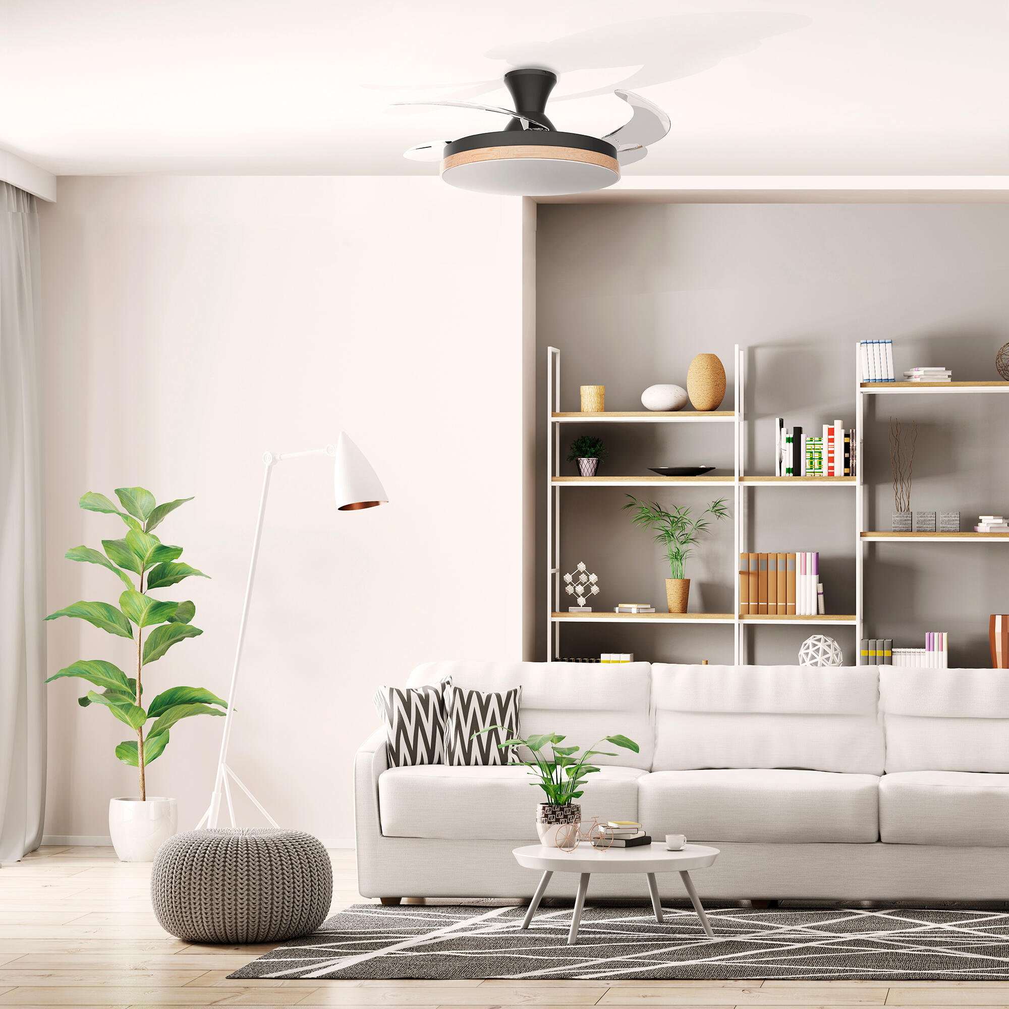 Ventilador de techo con luz retráctil silencioso DC Arte Confort Alma negro 107 cm - 15