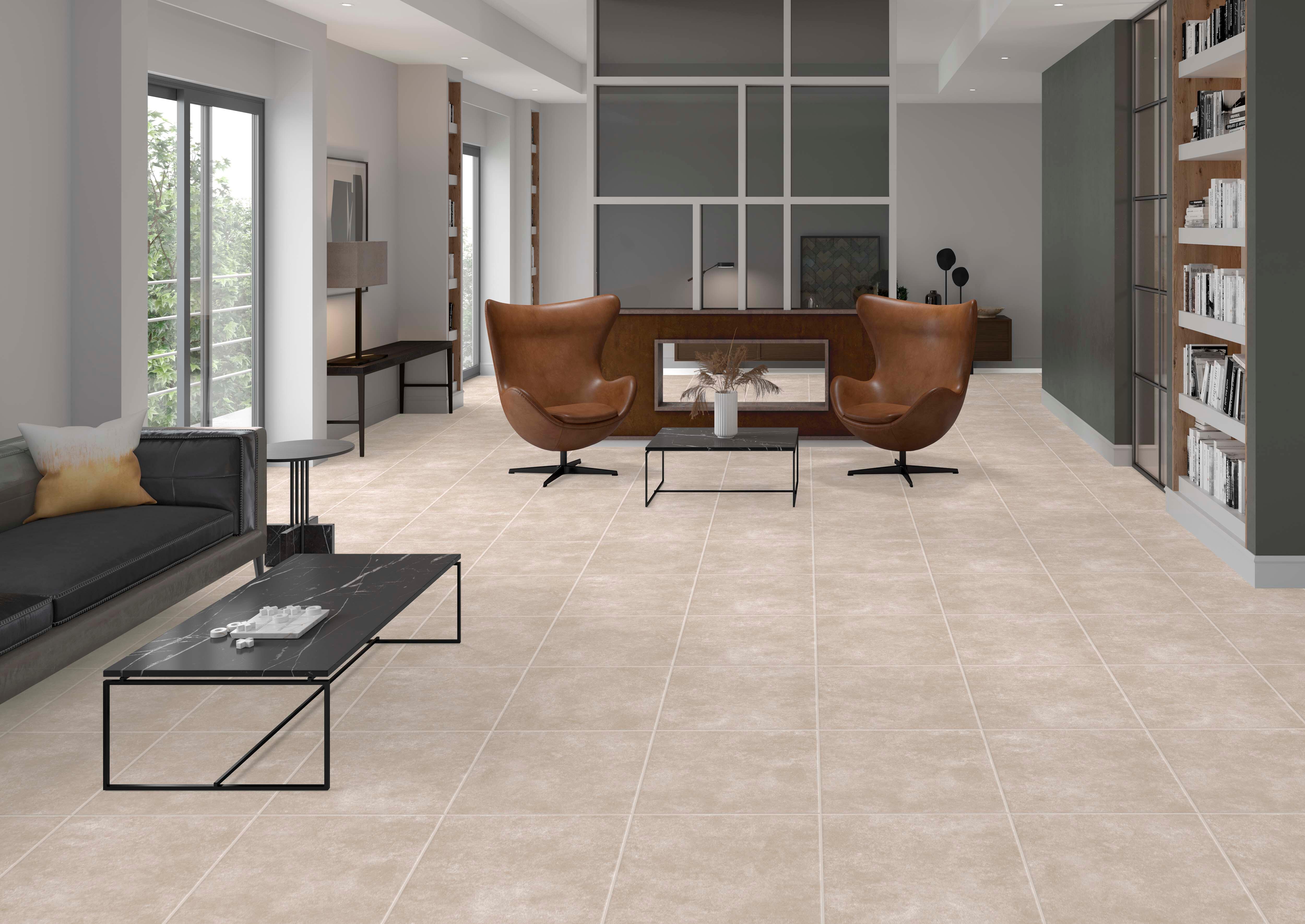 Suelo cerámico denver efecto cemento crema 45x45 cm c1