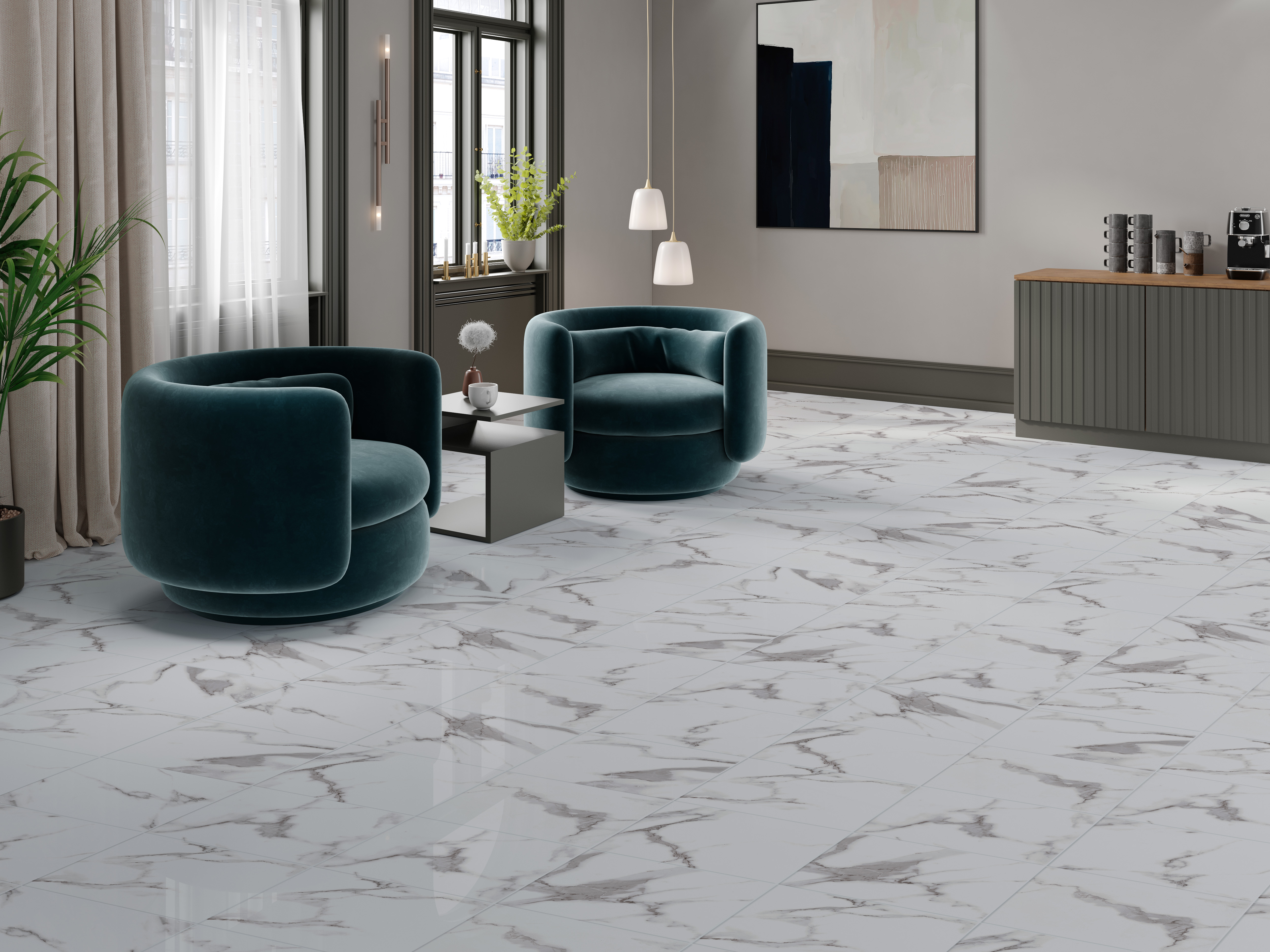 Suelo cerámico new casablanca efecto mármol blanco brillante 45x45 cm