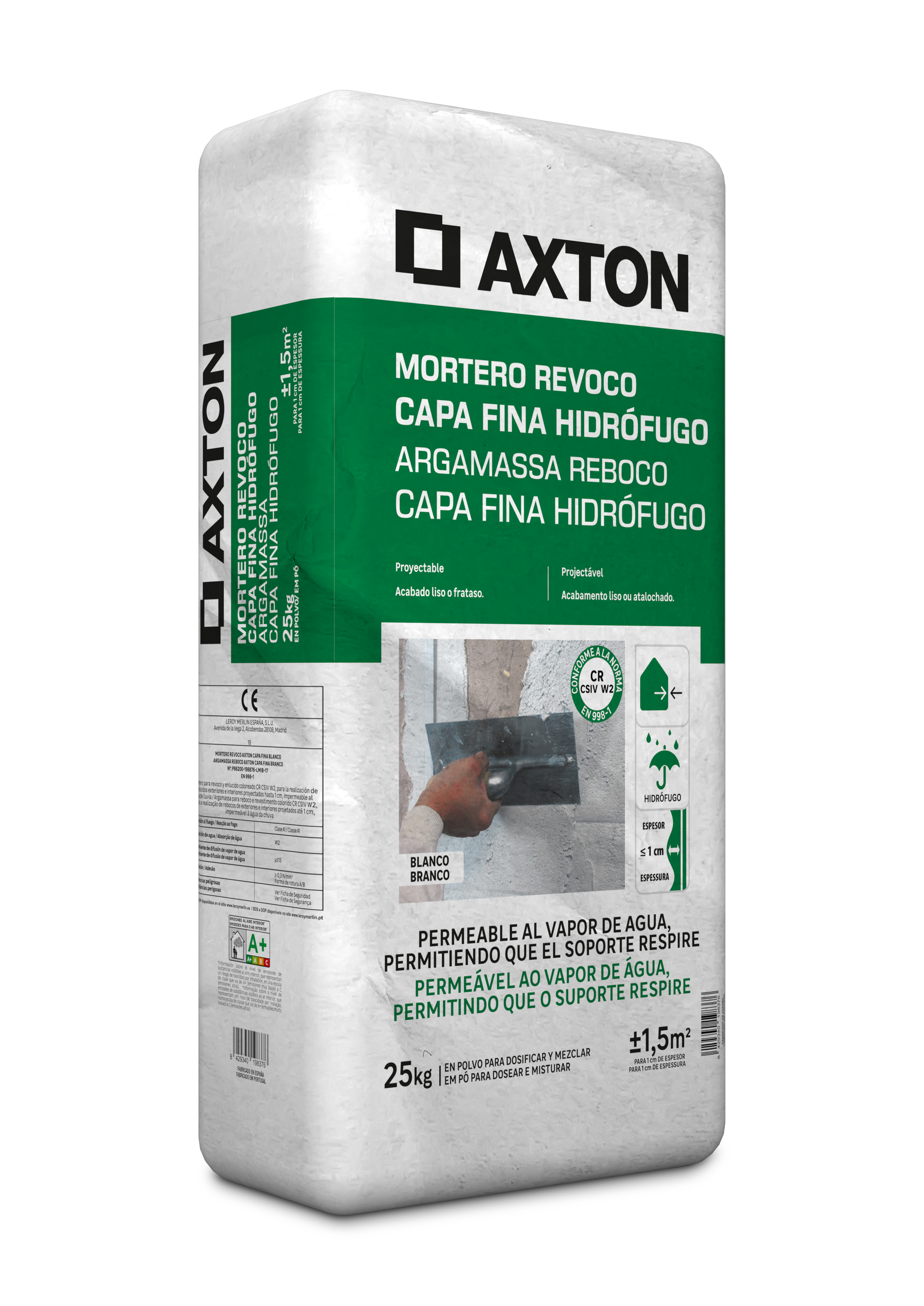 Mortero de revoco axton capa fina 25 kg