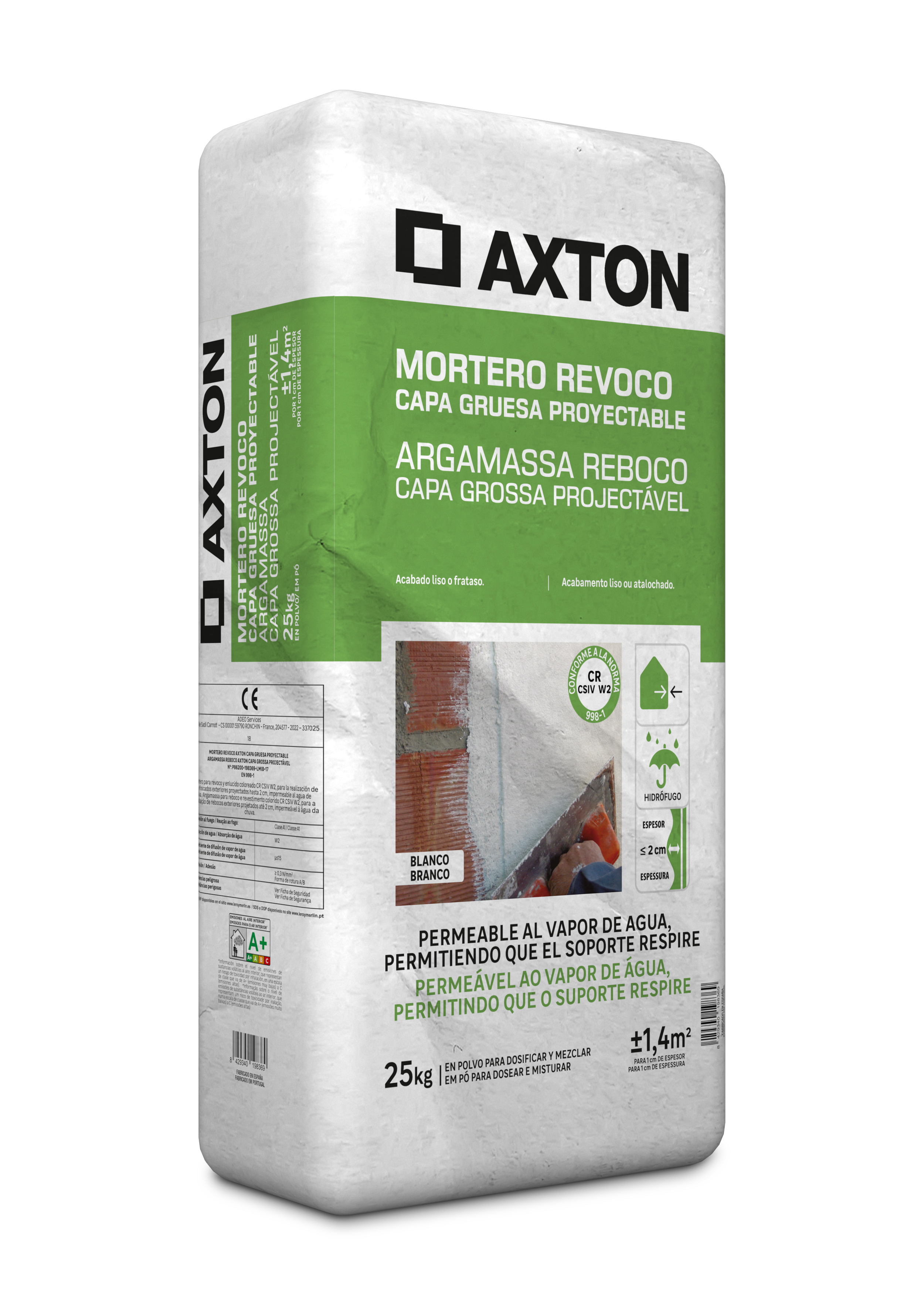 Mortero de revoco axton capa gruesa 25 kg