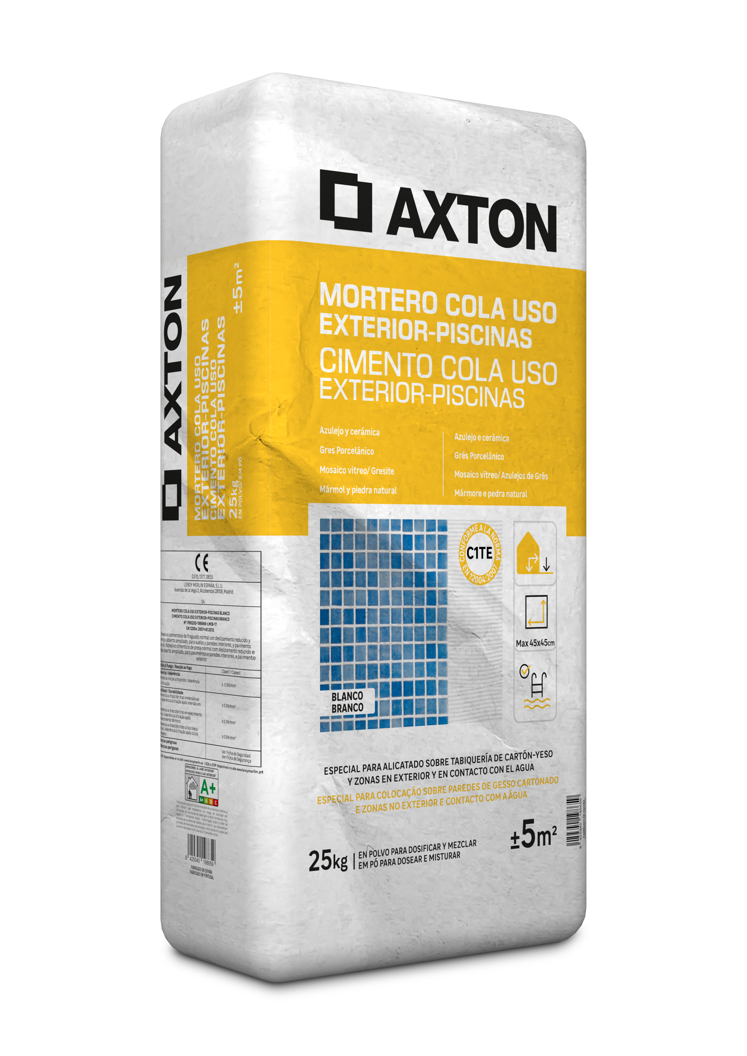 Mortero cola axton blanco para exterior 25 kg
