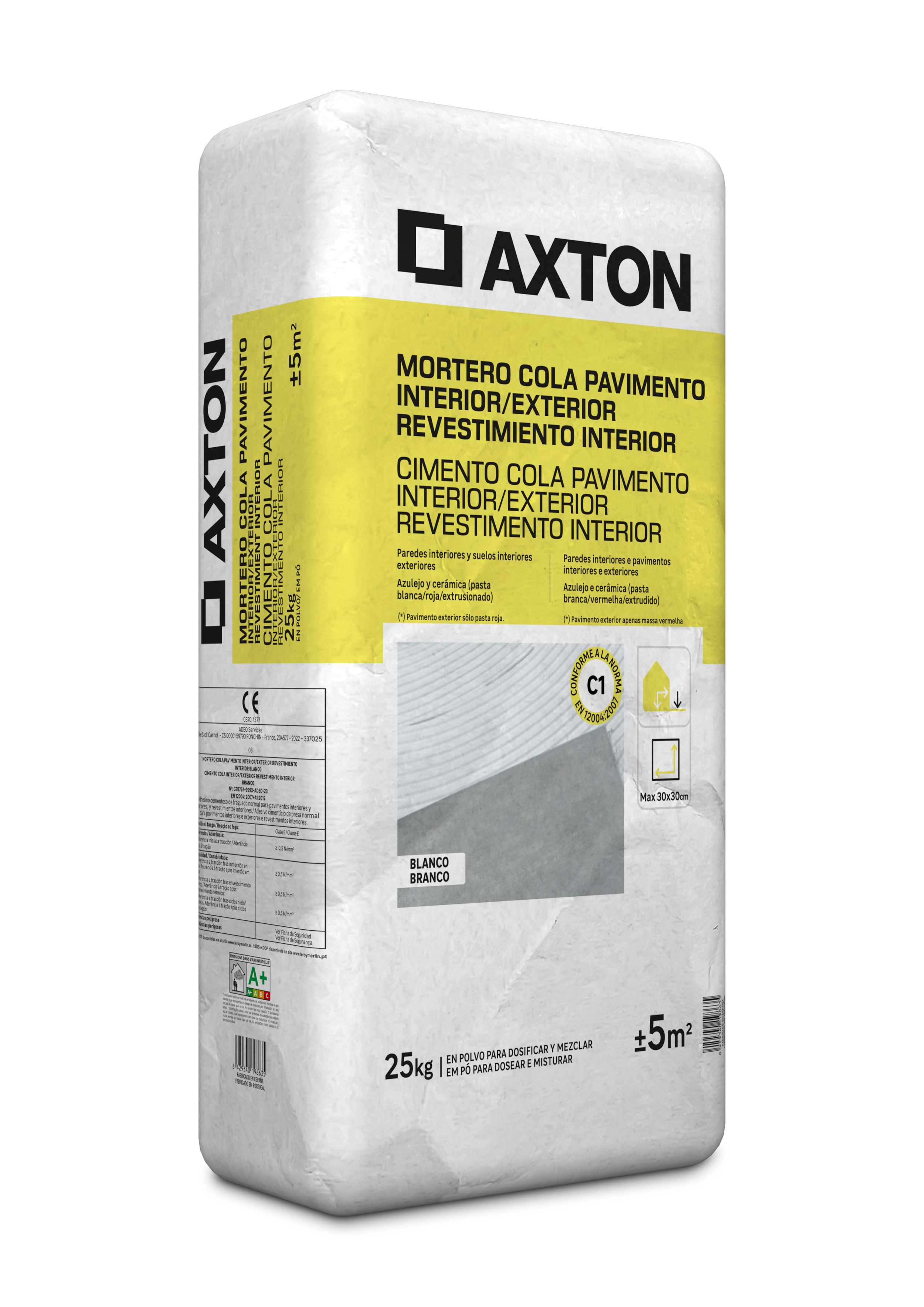 Mortero cola para interior/exterior axton blanco 25 kg