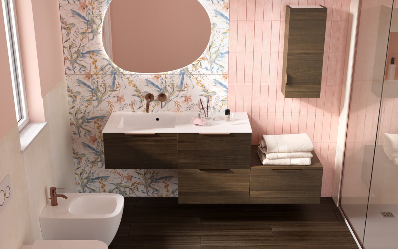 Diapositive Un bagno glam dal gusto romantico