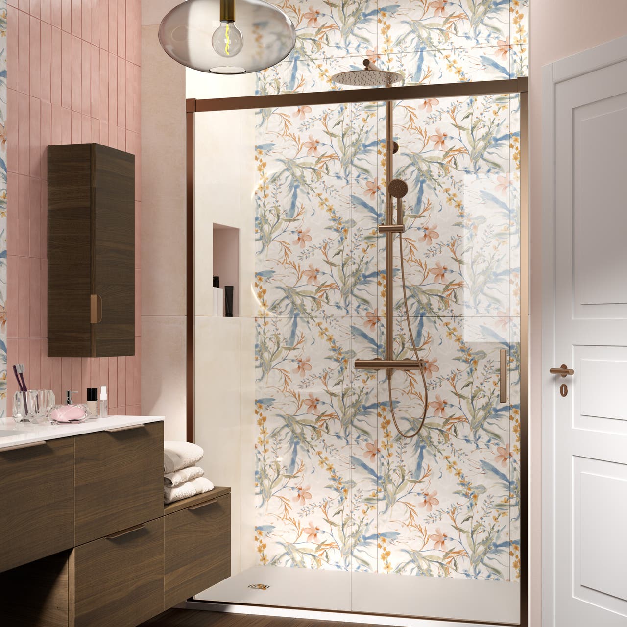 Diapositive Doccia in nicchia e particolari color rame