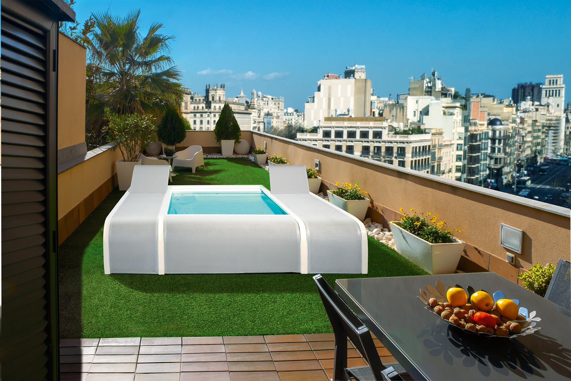 Piscina elevada de acero blanco rectangular 2.82x2.19x0.6 m con depuradora de cartucho GRE - 2