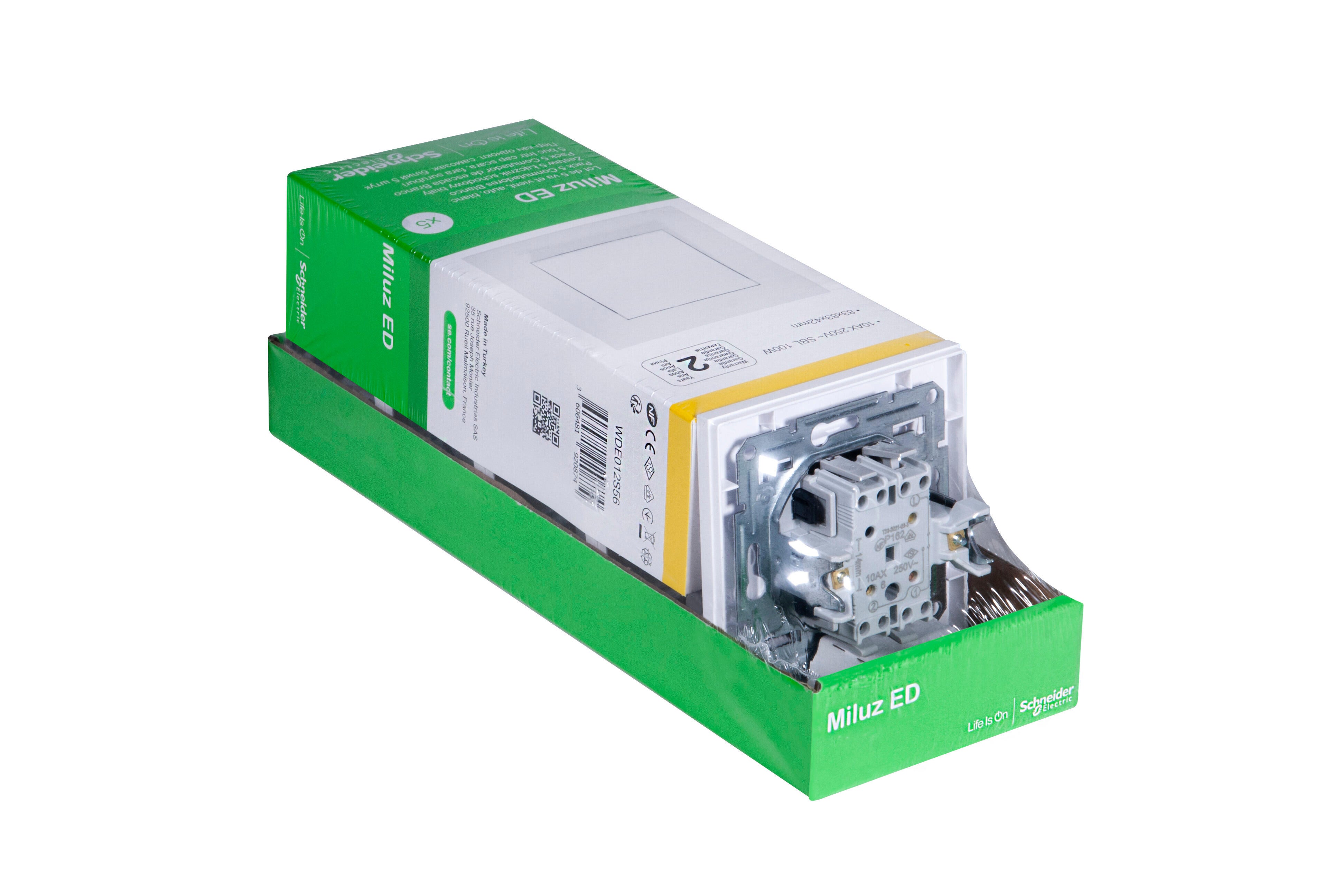 Pack de 5 Interruptor/conmutador SCHNEIDER Miluz plata - 10