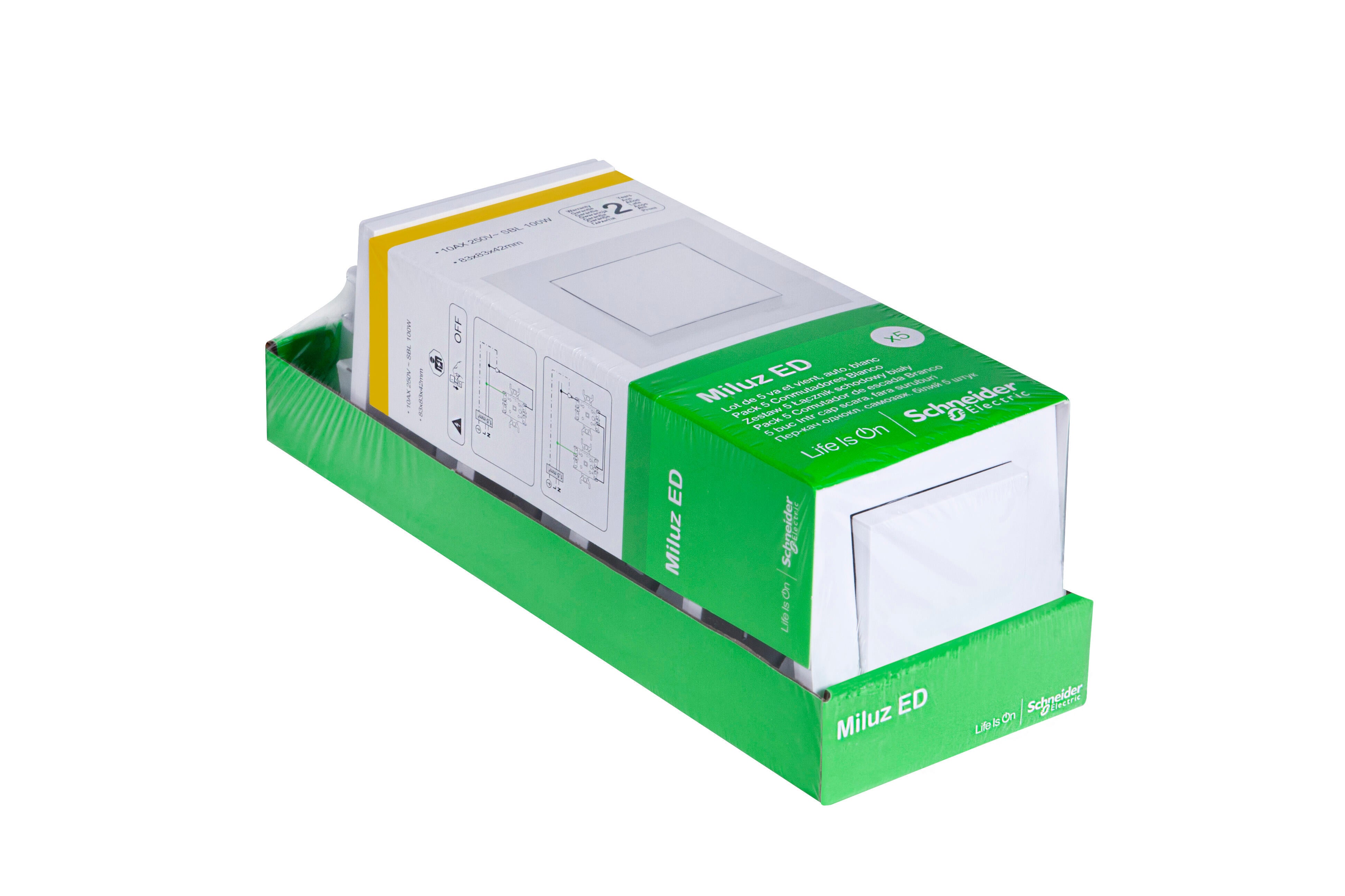 Pack de 5 Interruptor/conmutador SCHNEIDER Miluz plata - 9