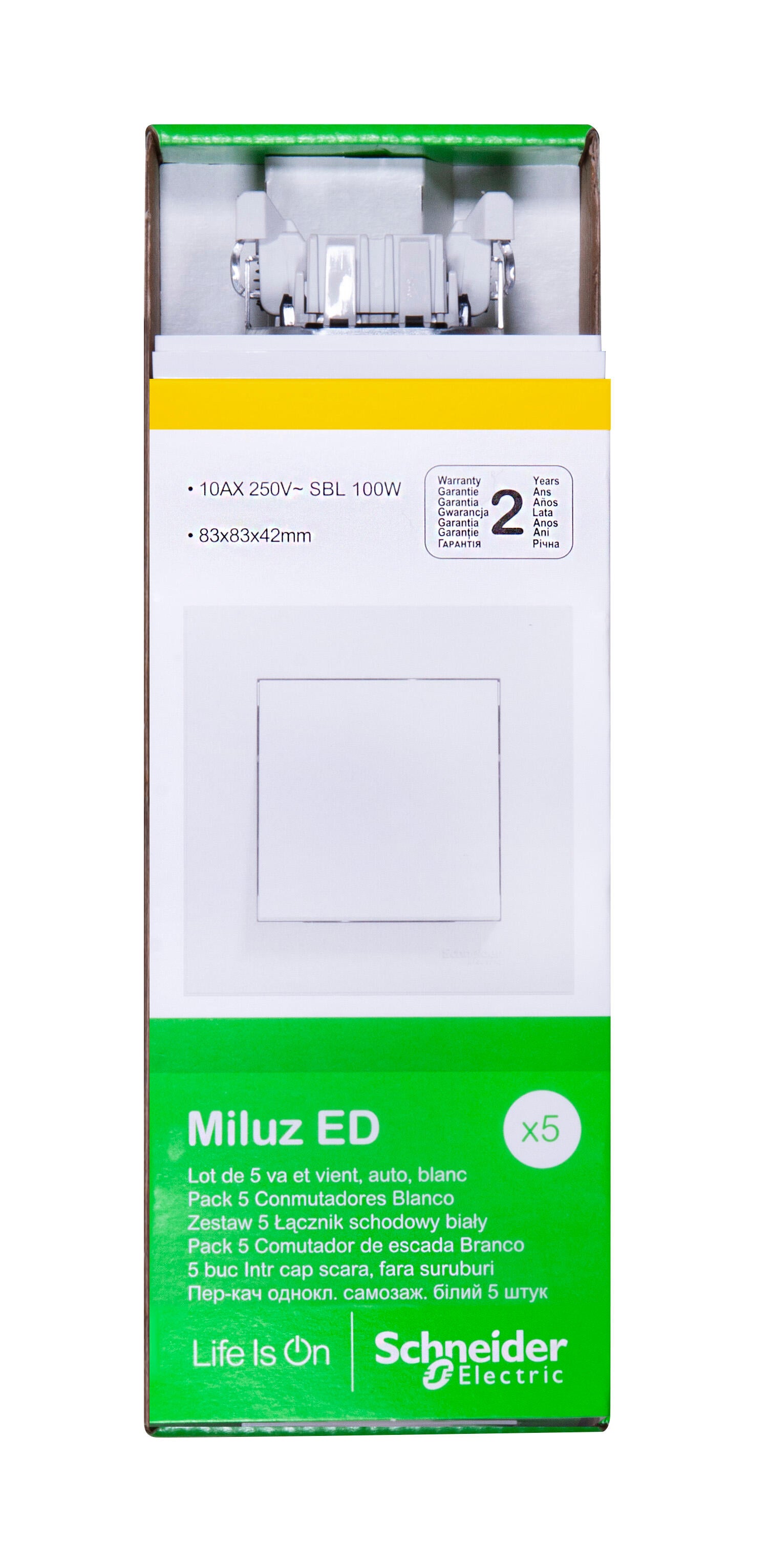 Pack de 5 Interruptor/conmutador SCHNEIDER Miluz plata - 4