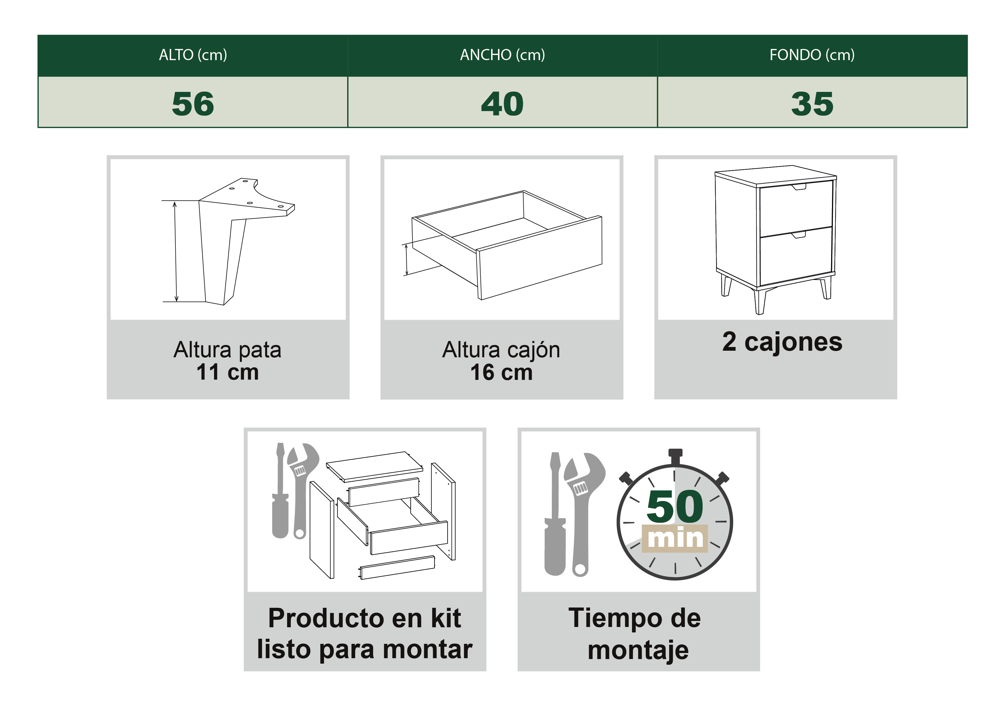 Mesilla Home Eria blanca y roble con 2 cajones de 40.2x56.2x35 cm - 12