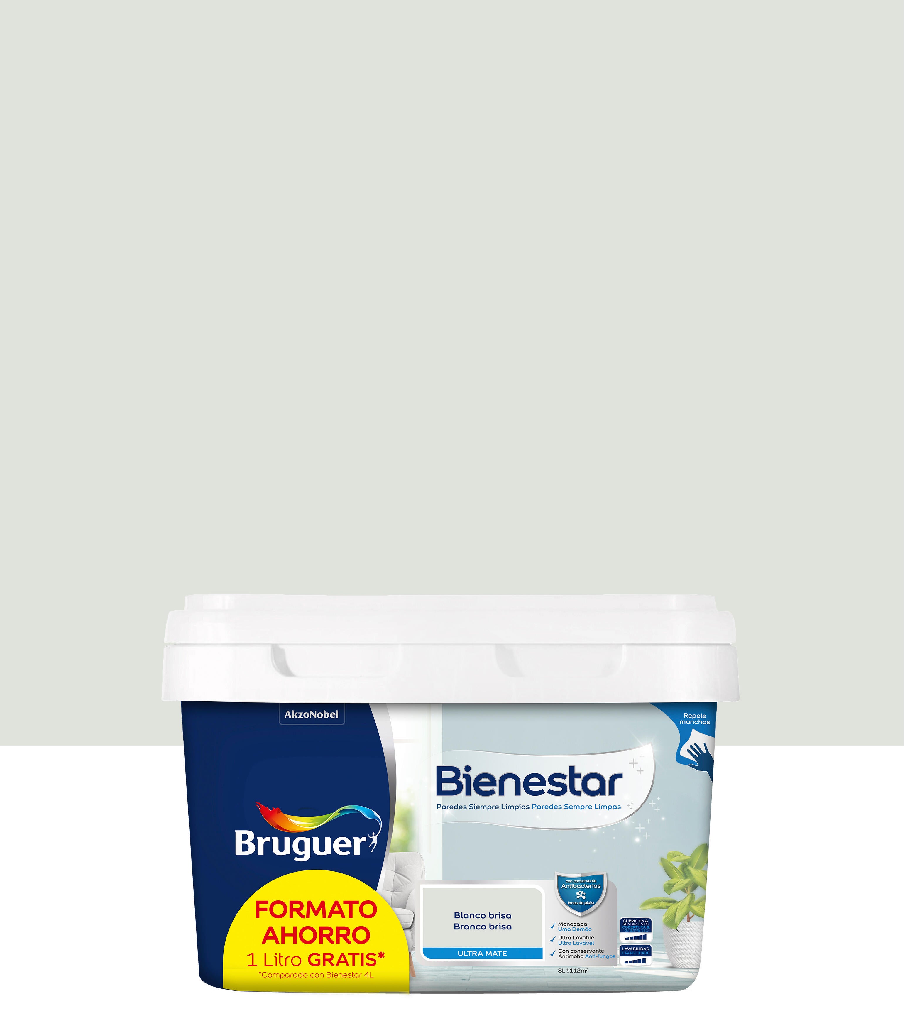 Pintura interior bienestar bruguer mate formato ahorro 8l blanco brisa
