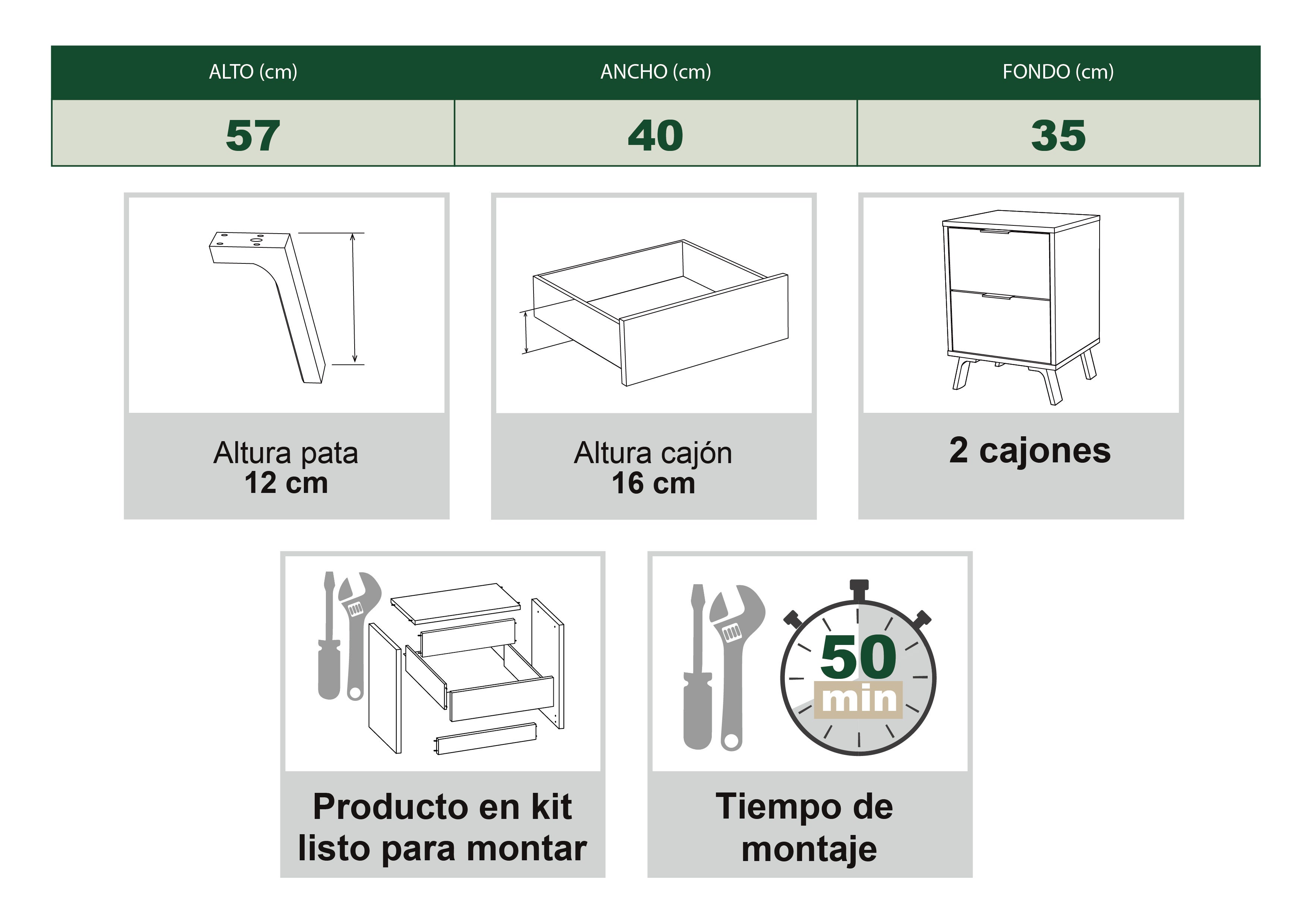 Mesilla Home Salor gris y roble con 2 cajones de 57.1x40x34cm - 6