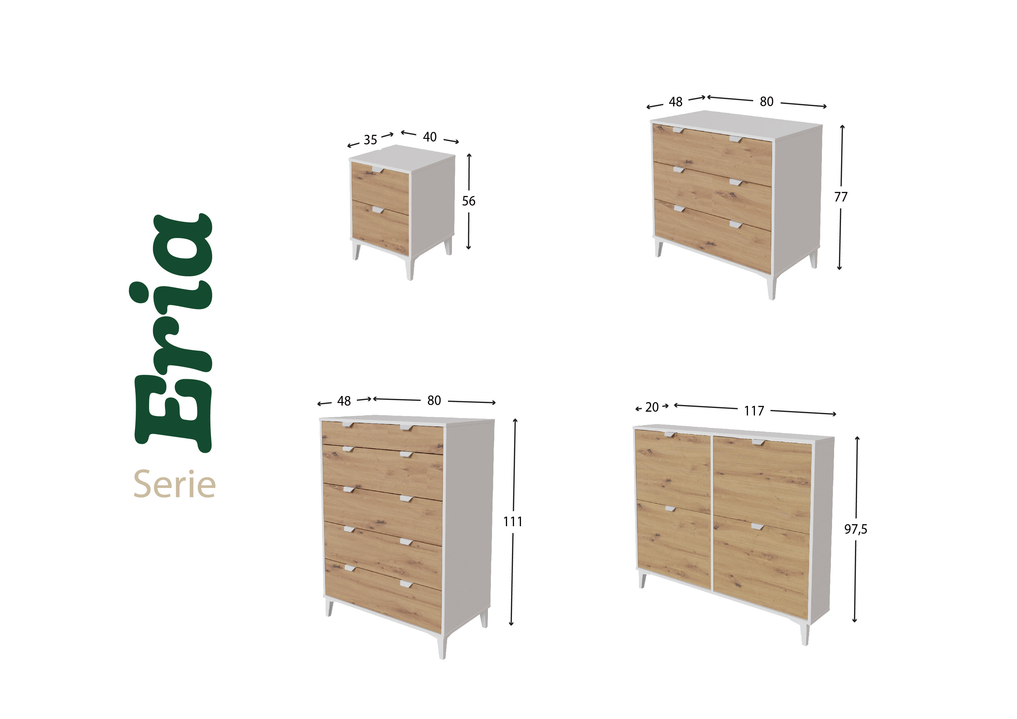 Mesilla Home Eria blanca y roble con 2 cajones de 40.2x56.2x35 cm - 9