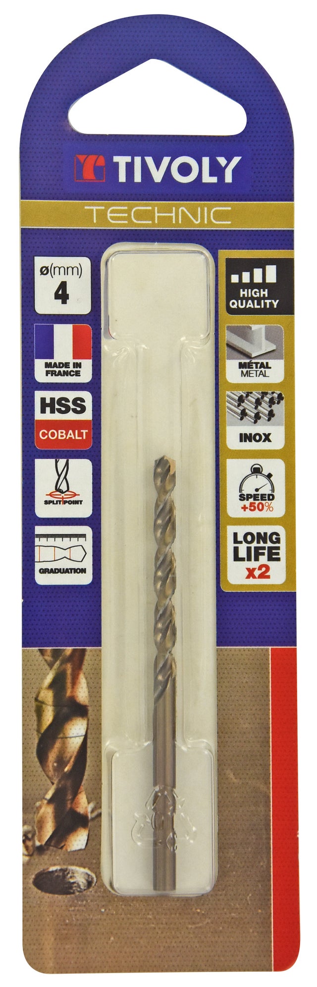 Foret à métal, Diam.4 mm, L.43 mm TIVOLY