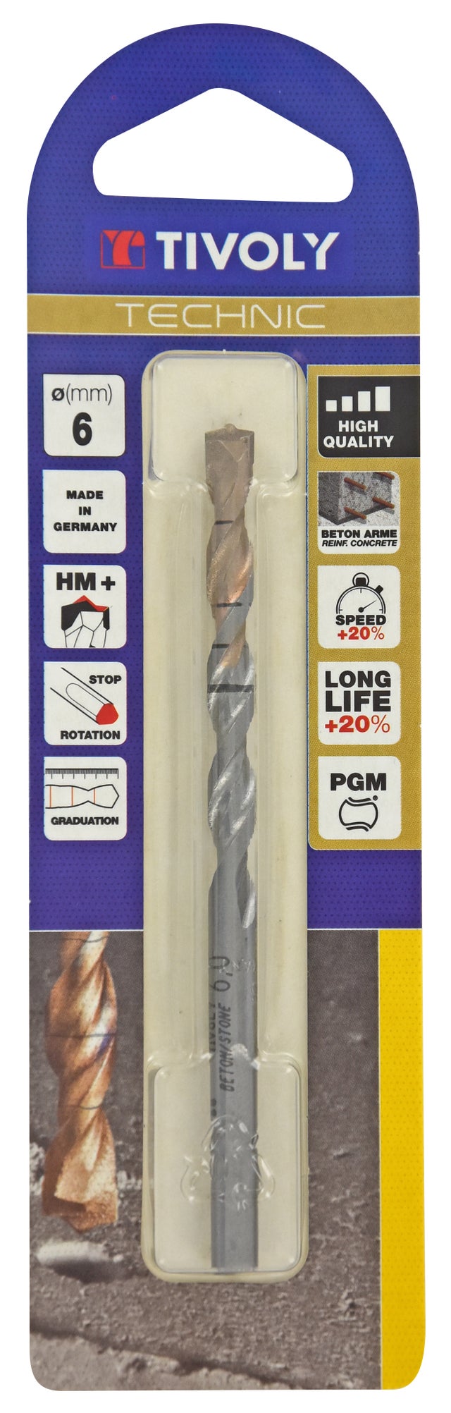 Foret à béton Cylindrique, Diam.6 mm, L.60 mm TIVOLY