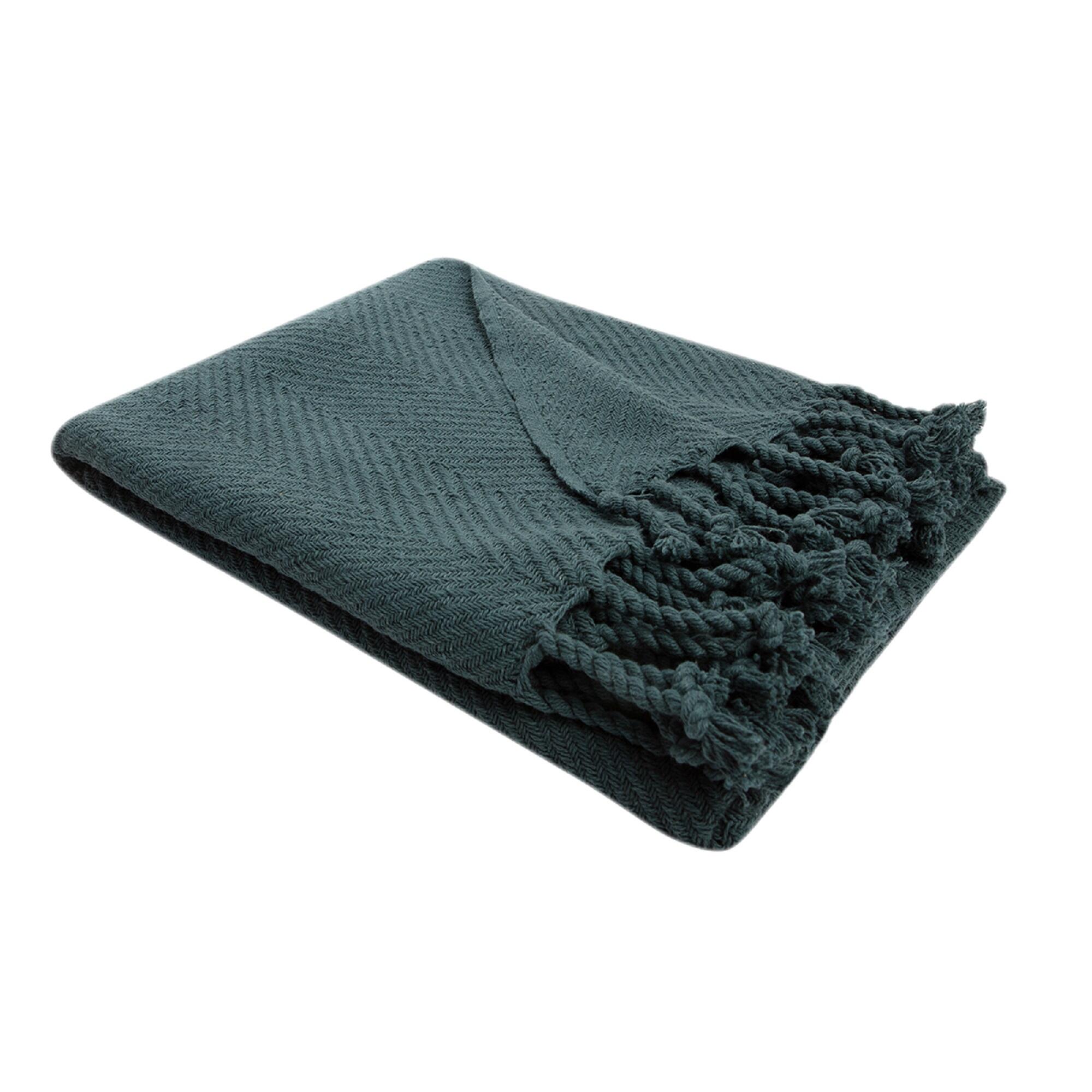 Manta algodón Kalinda rectangular algodón espigas azul de 120x150 cm - 3