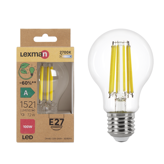 Ampoule led, E27, 1521lm = 100W, classe énergétique A, blanc chaud, LEXMAN