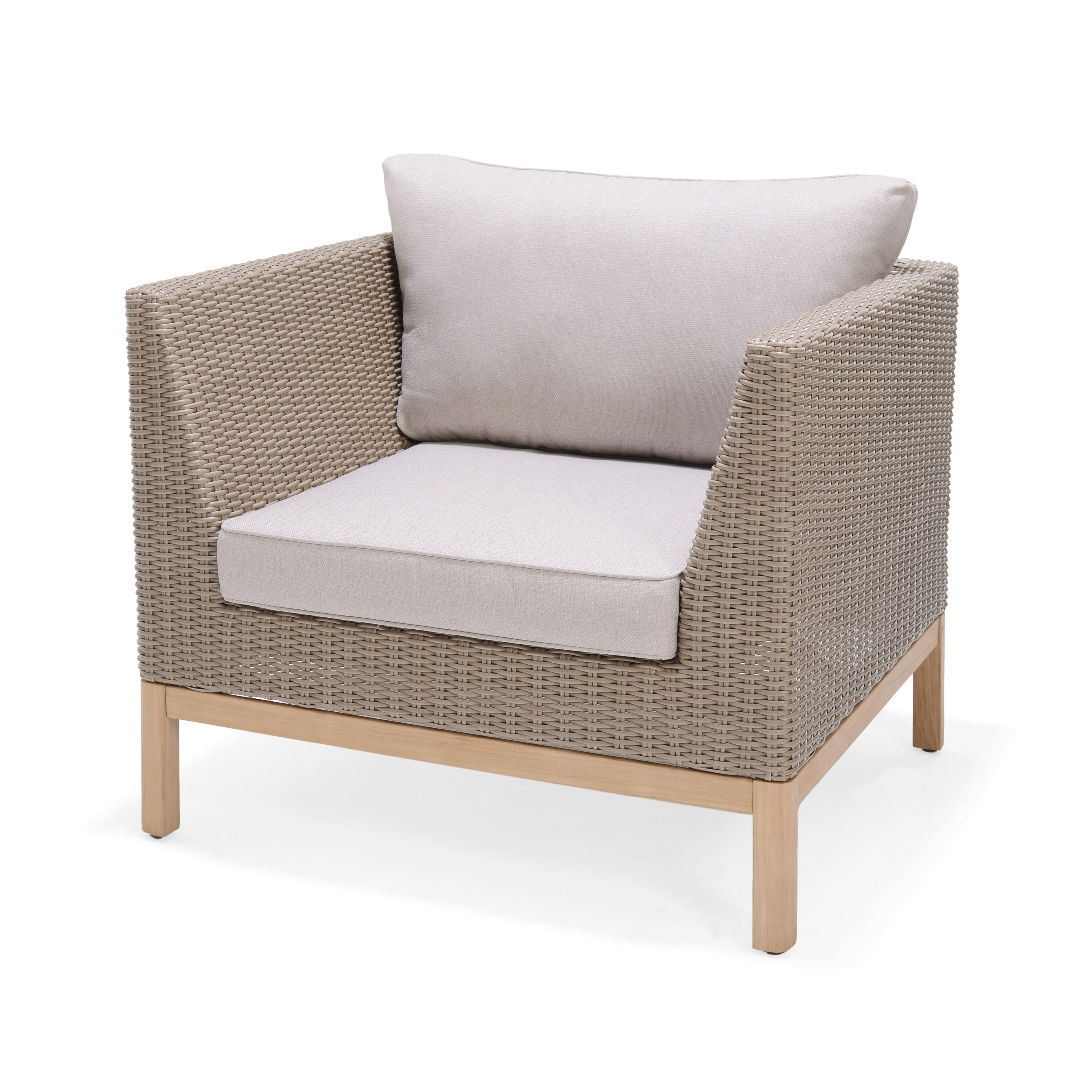 Sillón de jardín con cojín de ratán sintético rockwell